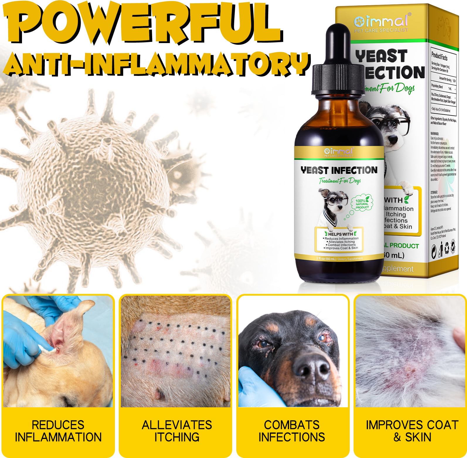Yeast Infection Treatment for Dogs, Natural Dog Yeast Infection Treatment Supports Itch Relief, Ear Infection, Allergy Relief, P