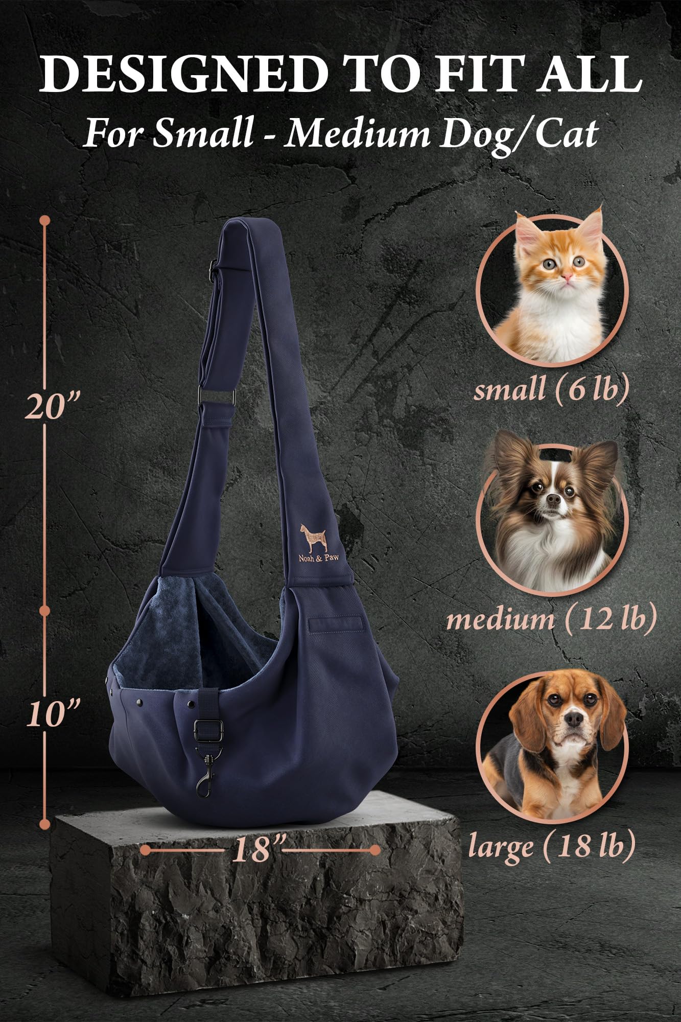 Noah & Paw Dog Sling Carrier For Small Dogs 5-18Lb, Dog Sling For Small Dogs And Cats, Dog Carrier With Adjustable Padded Strap,
