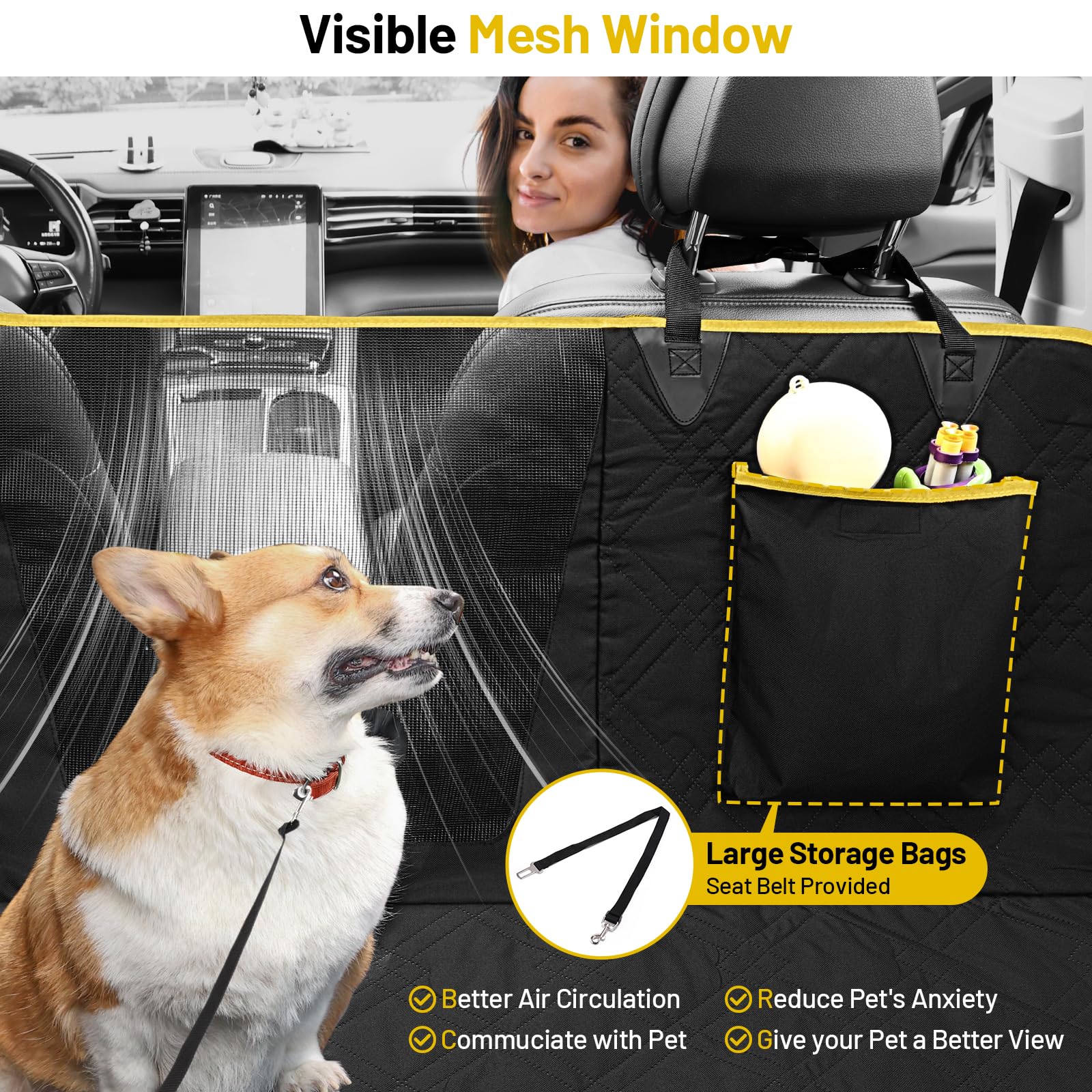 Dog Back Seat Cover For Back Seat Hard Bottom Ruff Rover 2.0 Pet Seat Cover Rear Seat Protector Waterproof Dog Hammock For Car S