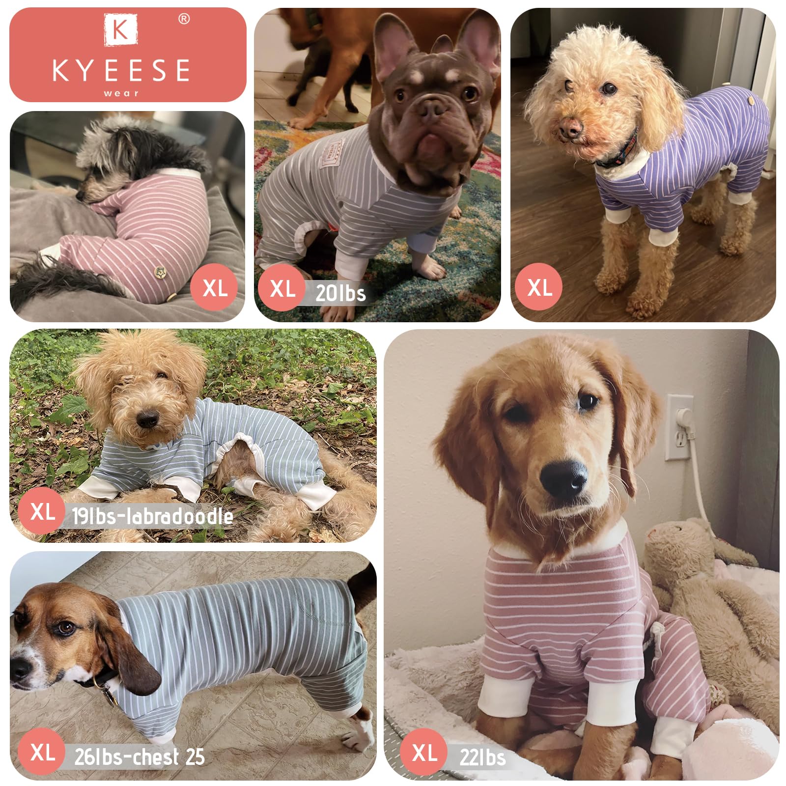 Kyeese Dogs Pajamas Large Dog Pjs Onesie Lightweight 4 Legs Jumpsuit For Fall Winter Dog Apparel