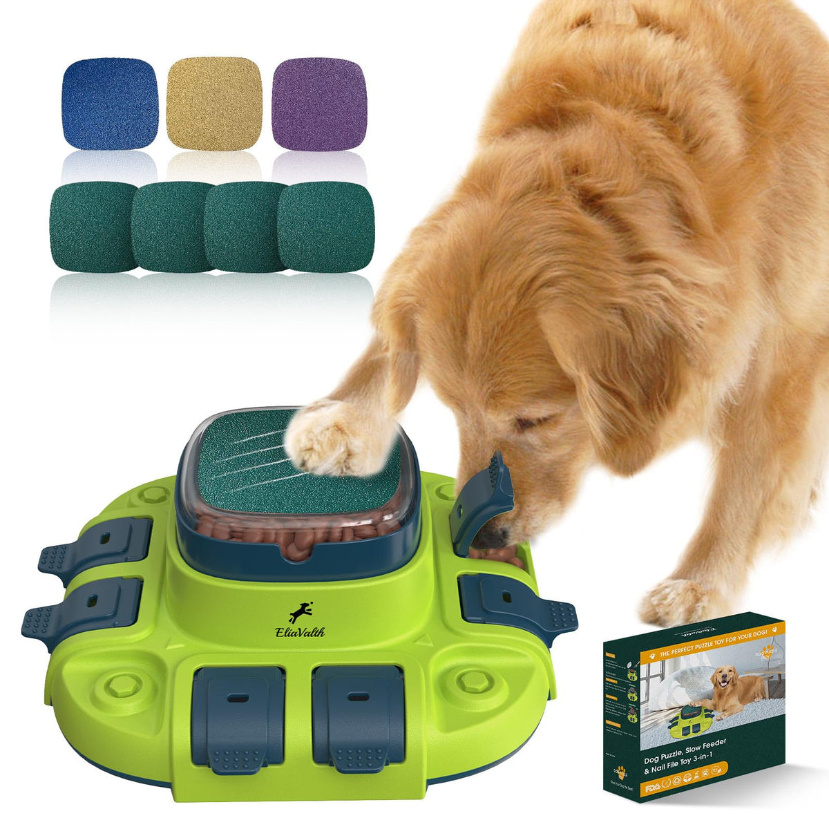 Dog Nail File, EliaValth Dog Scratcher, 3-in-1 Dog Toys For Dog Puzzle Toy 2 Levels, Slow Feeder Dog Bowls And Dog File For Nail