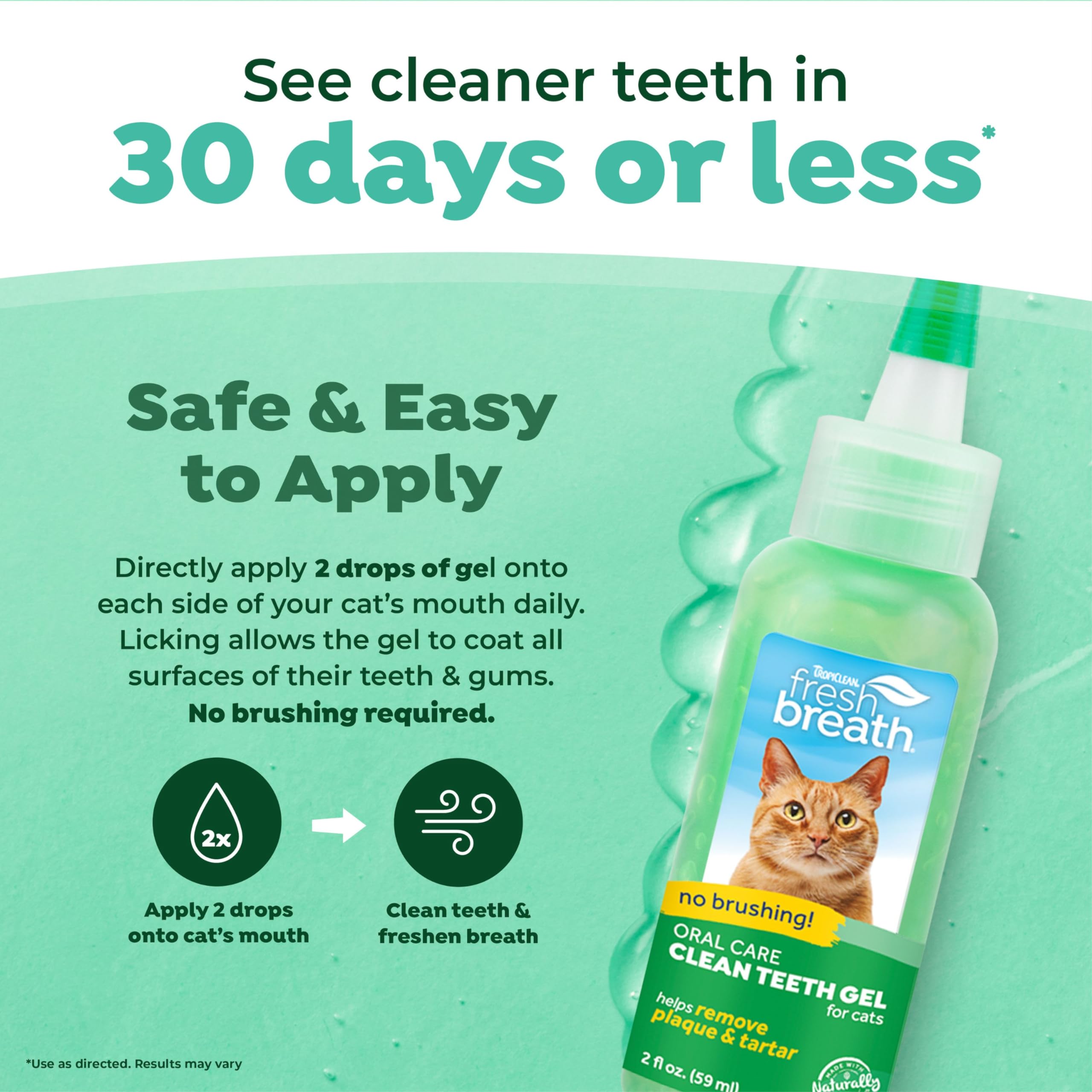 TropiClean Fresh Breath for Cats | No Brush Dental Gel for Cats | Cat Breath Freshener Toothpaste for Plaque, Tartar & Stinky Br