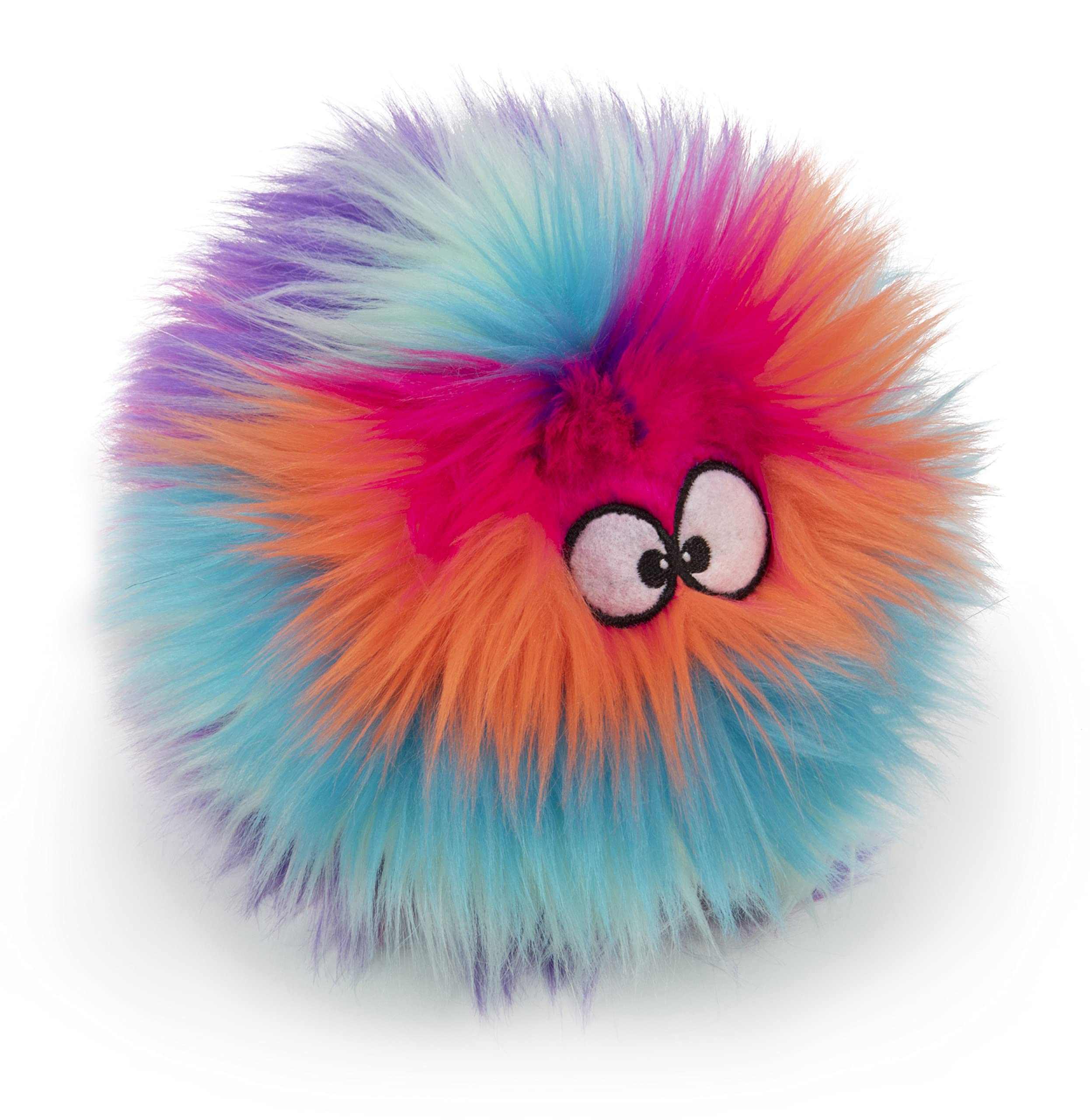 goDog Furballz Squeaky Plush Ball Dog Toy, Chew Guard Technology - Cool Rainbow, Small