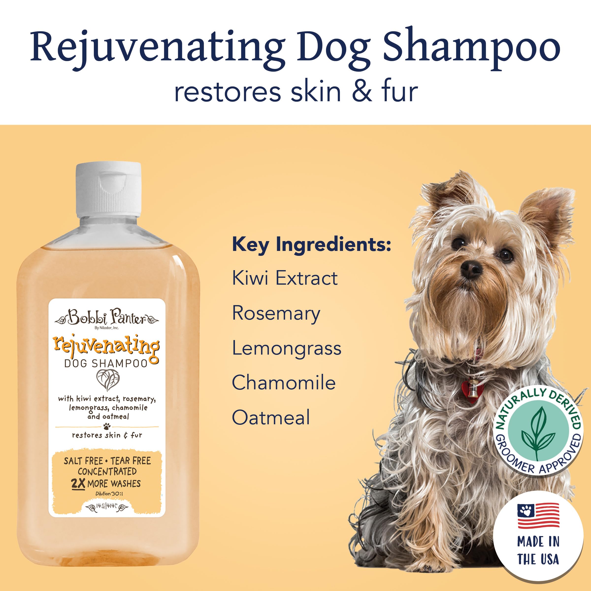 Bobbi Panter Rejuvenating Dog Shampoo, Restores & Revitalizes Skin & Fur, Orange Citrus Scent - 30:1 Concentrated Formula, Made