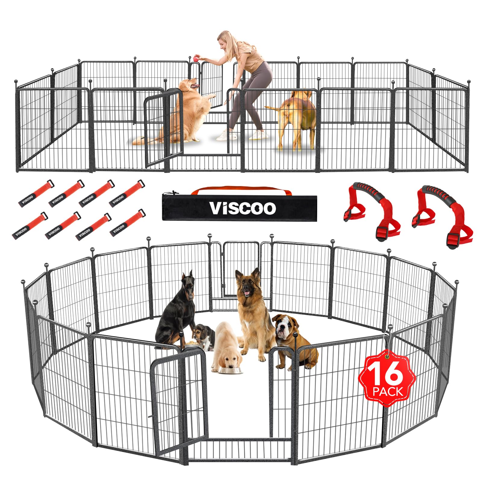 Viscoo Dog Playpen Outdoor, 16 Panels 32'' H Dog Pen Indoor, Metal Dog Fence Outdoor, Pet Fence For Large/Medium/Small Dogs, Ind