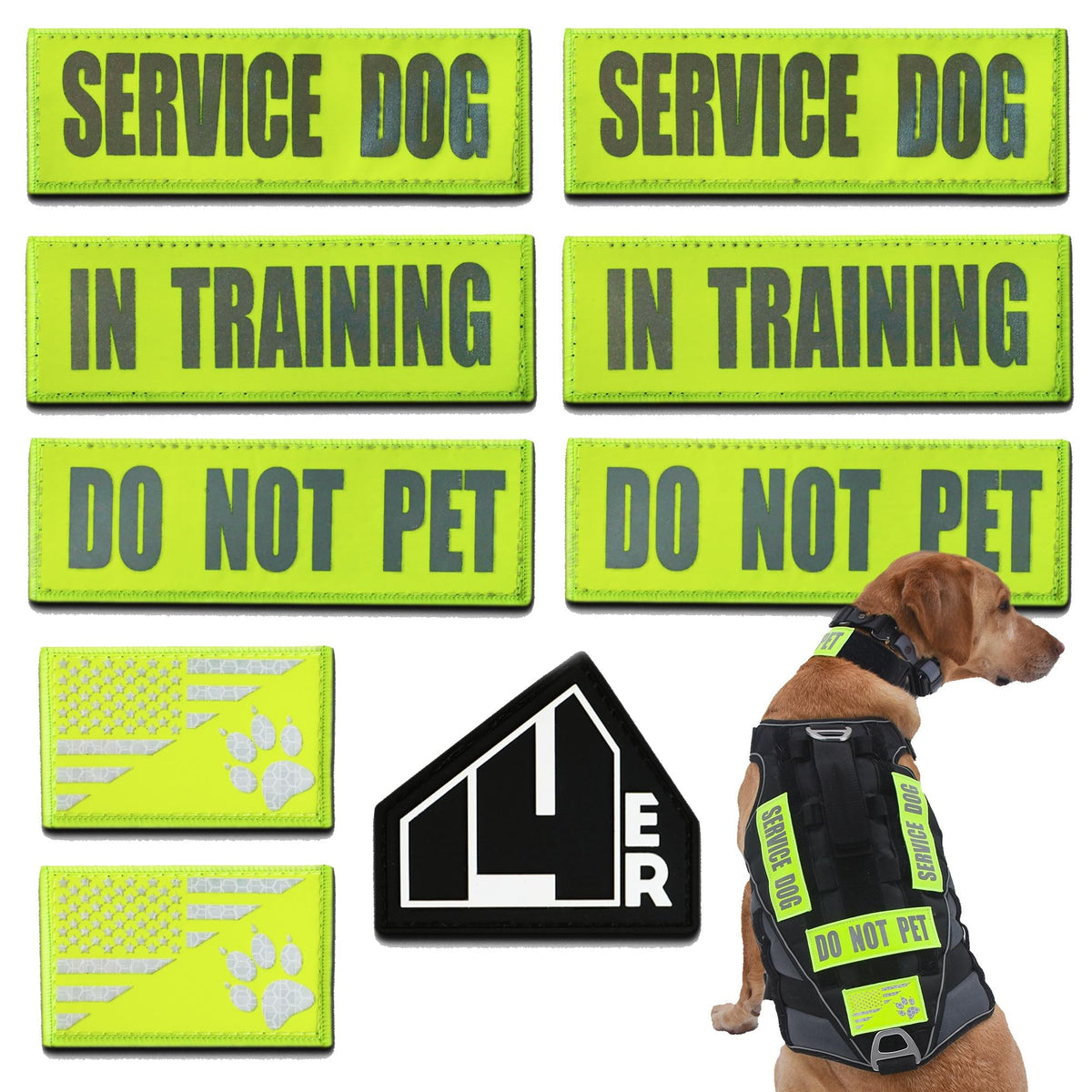 14Er Tactical Reflective Service Dog Patches | Do Not Pet Patch, Service Dog In Training Patches, Dog Collar Patch | Service Dog Vest Patches, Dog Patches For Harness | Service Dog Patch Set (9-Pack)