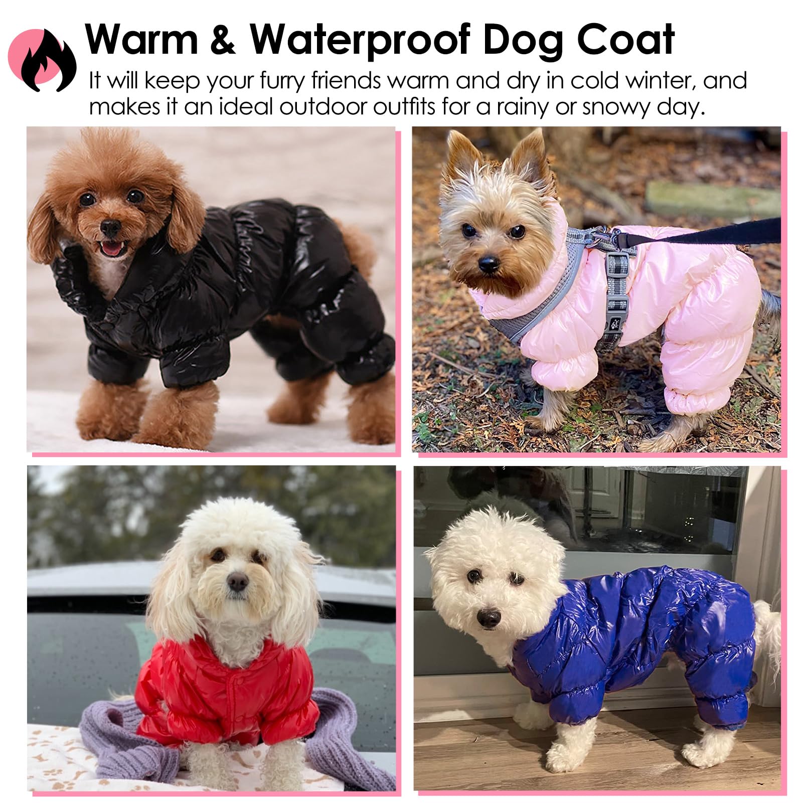 AOFITEE Dog Coat - Waterproof & Windproof Puppy Jacket for Winter, Fullbody Snowsuit, Fleece Vest, Blue, Small