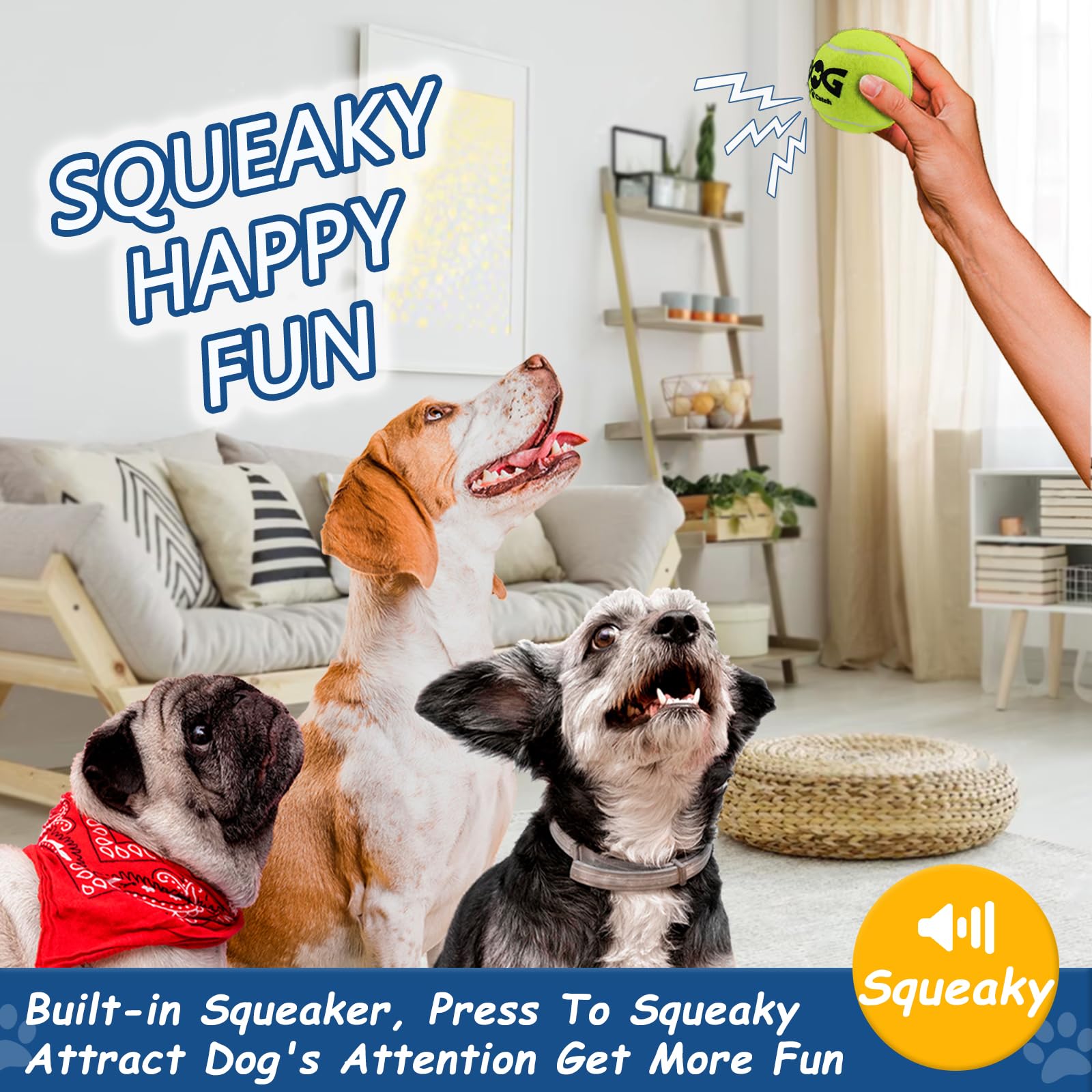 INSUM Large Squeaky Tennis Balls for Dogs - 8 Pack 3.0 Durable Non-Toxic Outdoor Dog Toys Balls with Mesh Bag, SGS Certified,
