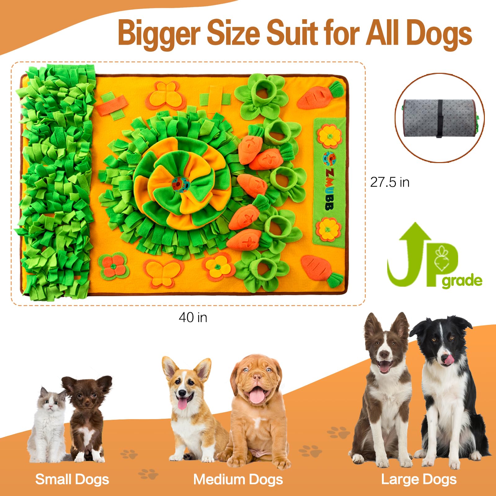 ZMUBB Snuffle Mat for Large Dogs, 40'' x 27.5'' Sniff Mat for Dogs, Portable Slow Feeding Mat for Foraging Skills and Stress Rel
