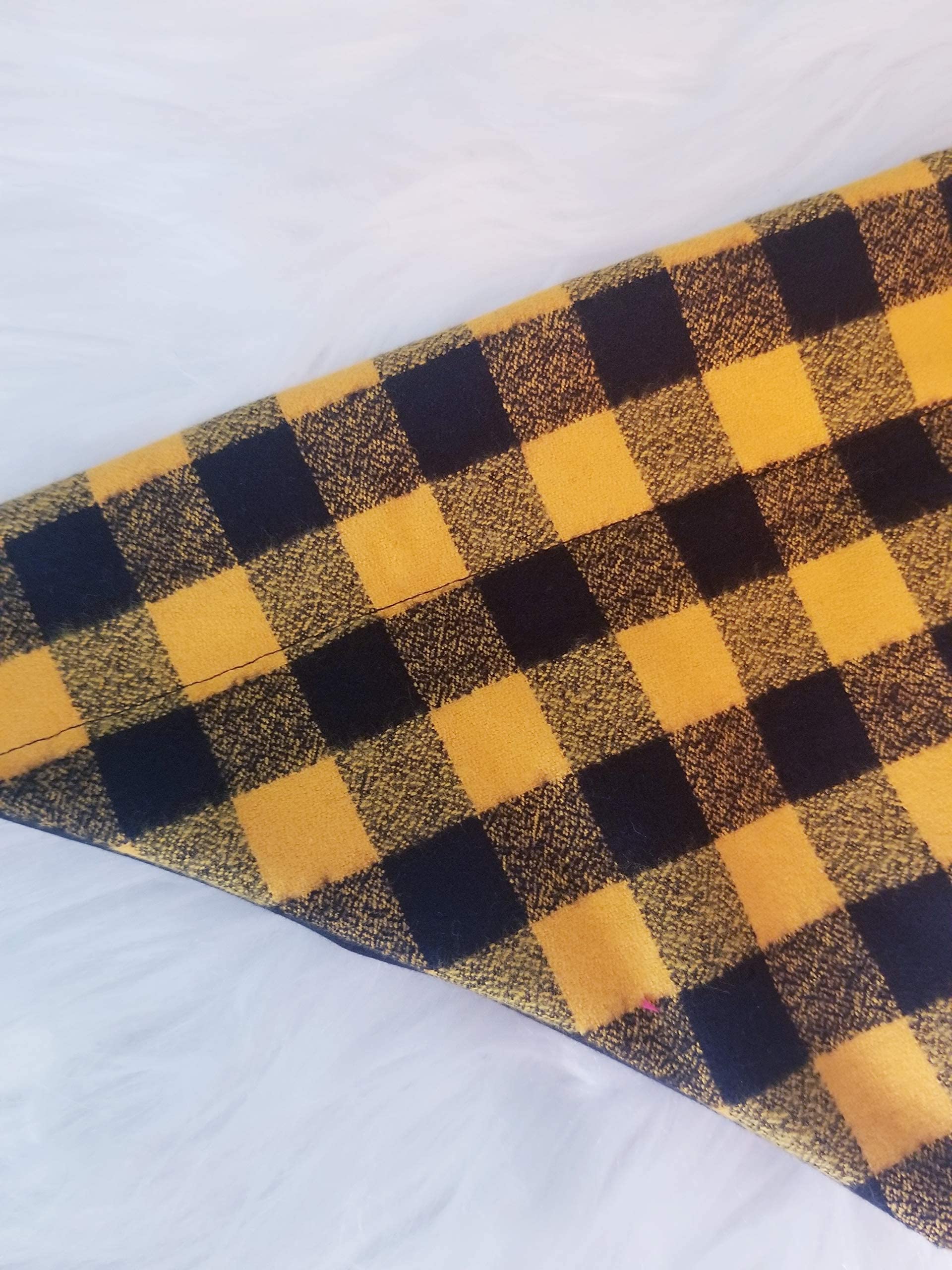 Black And Yellow Plaid Flannel Over The Collar Dog Bandana That Slips Onto Their Existing Collar Size Extra Large