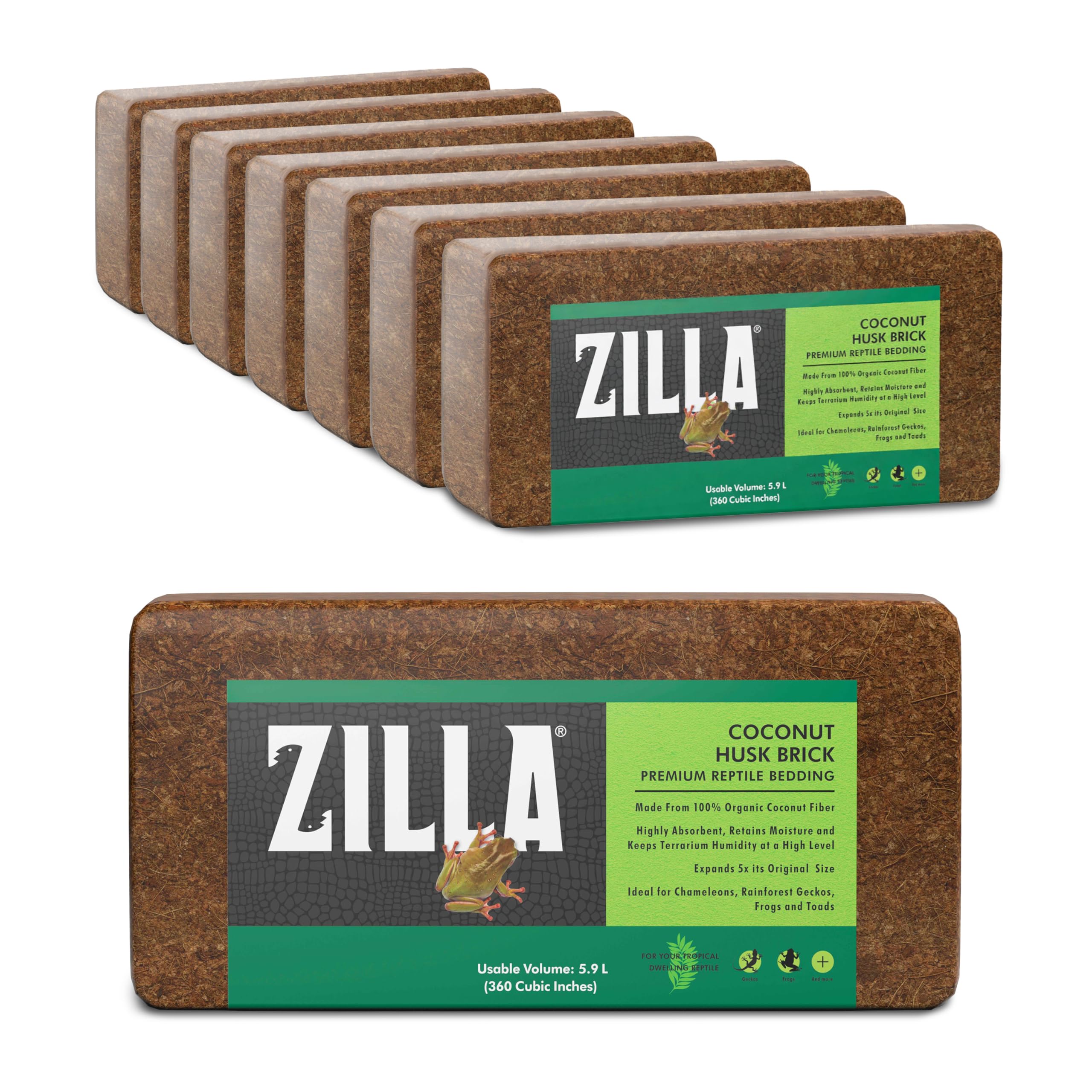Zilla Coconut Husk Brick 8 Count, Organic Bedding for Reptiles, Made with 100% Coconut Fiber, Ideal for Tropical Habitats and Eg