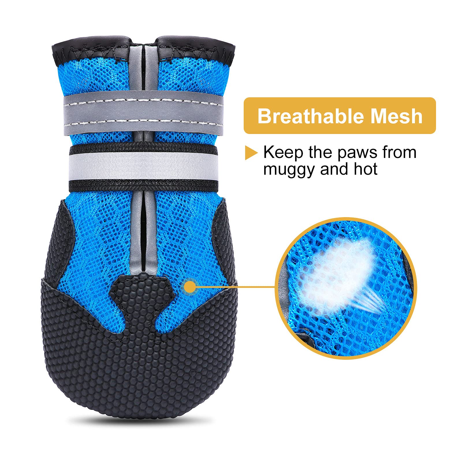Dimicoo Breathable Mesh Dog Boots Nonslip Soft Rubber Sole Dog Shoes For Medium Large Dogs (Pack Of 4)