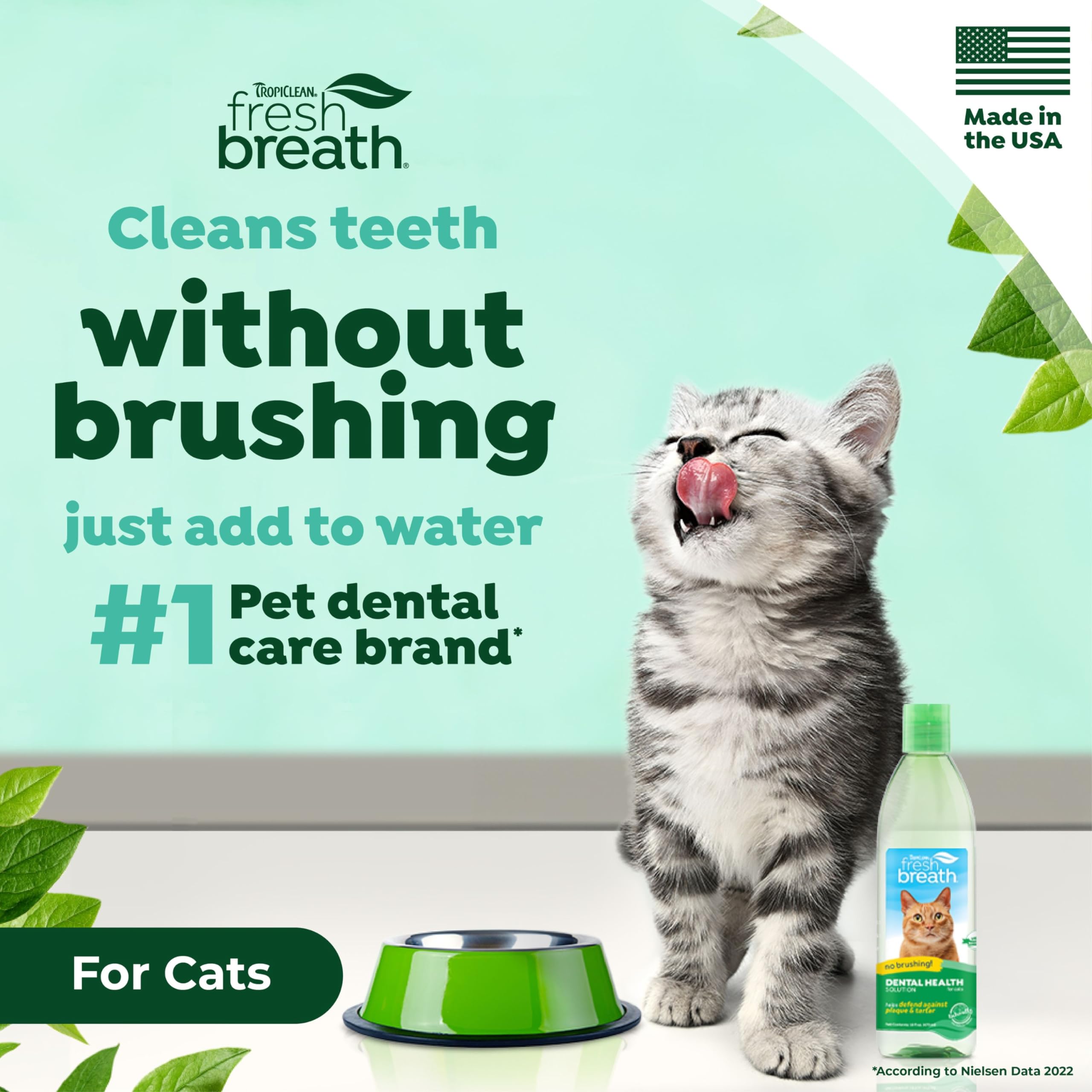TropiClean Fresh Breath for Cats | Cat Dental Water Additive | Cat Breath Freshener for Healthy Cat Dental Care | Made in the US