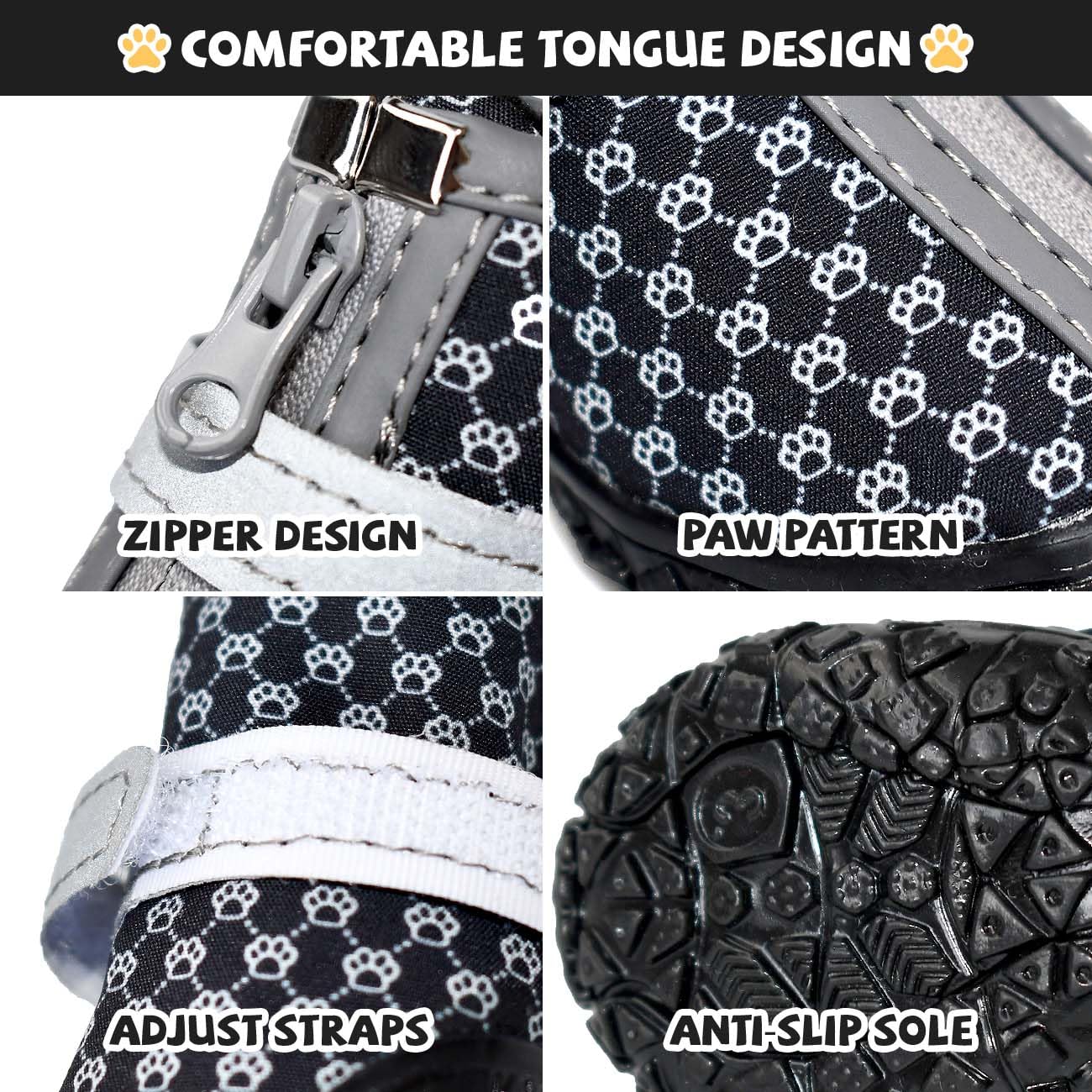 Black Dog Shoes For Small Dogs, Anti-Slip Dog Boots With Reflective Strips, Puppy Paw Protectors For Ourdoor Indoor Walking Wint