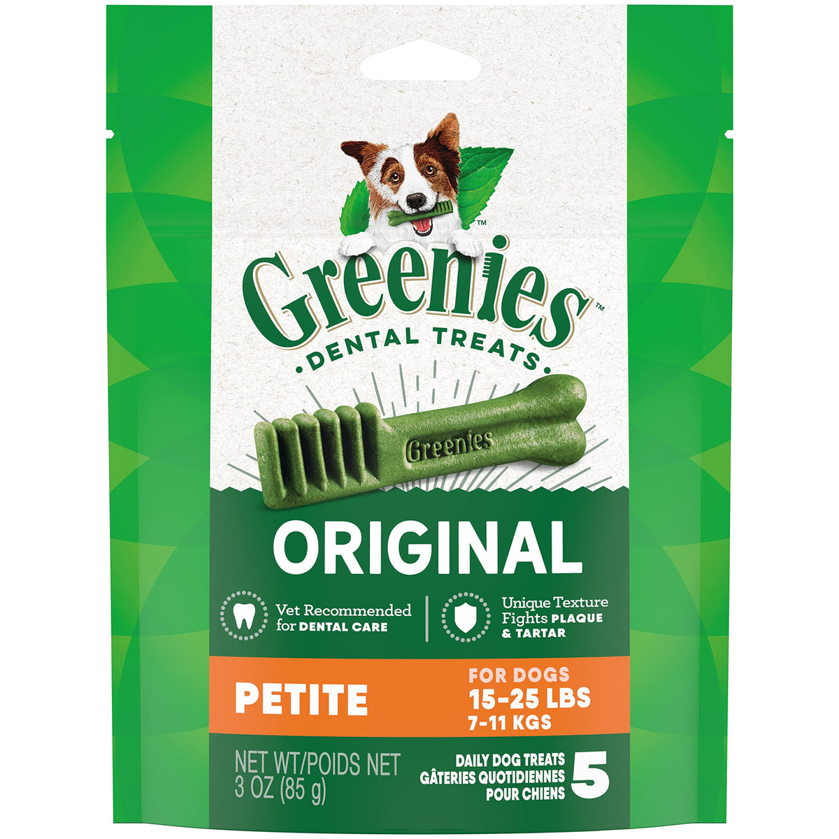 Greenies Original Petite Natural Dental Care Dog Treats, 3 Oz. Pack (5 Treats)