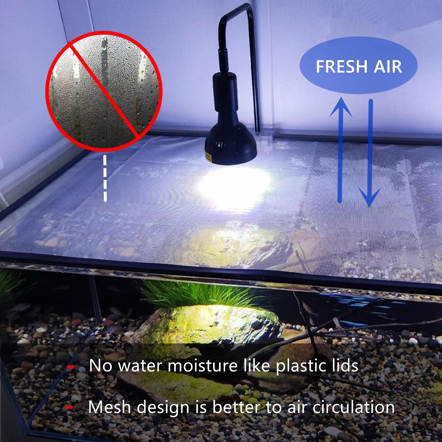 Adjustable Magnetic Fish Tank Lid Net Cover Max 27.5x 55.1, Aquarium Anti Jumping Mesh Hood Cover with Feeding Window,Terrariu