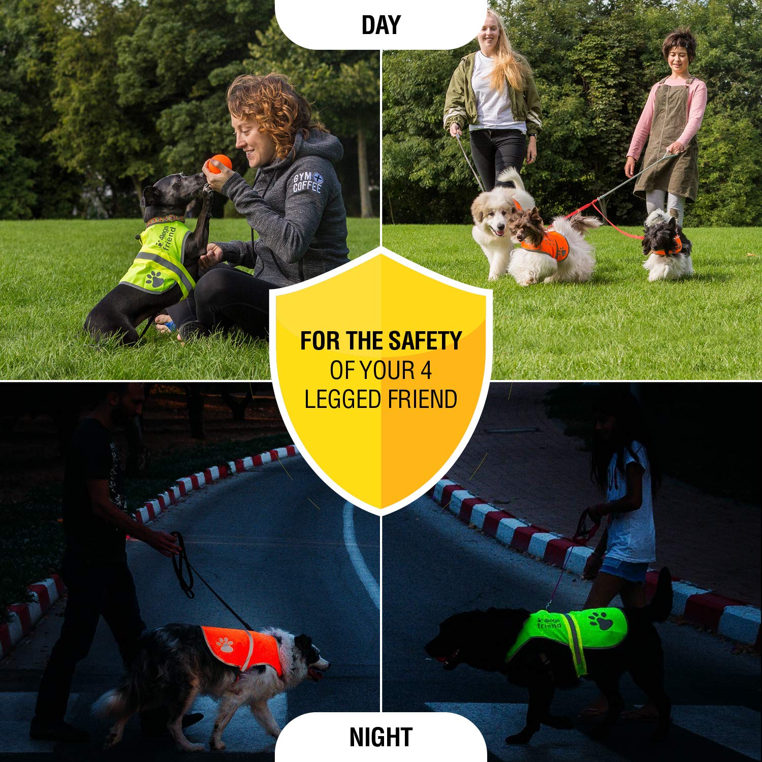4LegsFriend Safety Reflective Vest for Dogs - High Visibility for Outdoor Activity Day and Night, Protect Your Pet from Cars & H