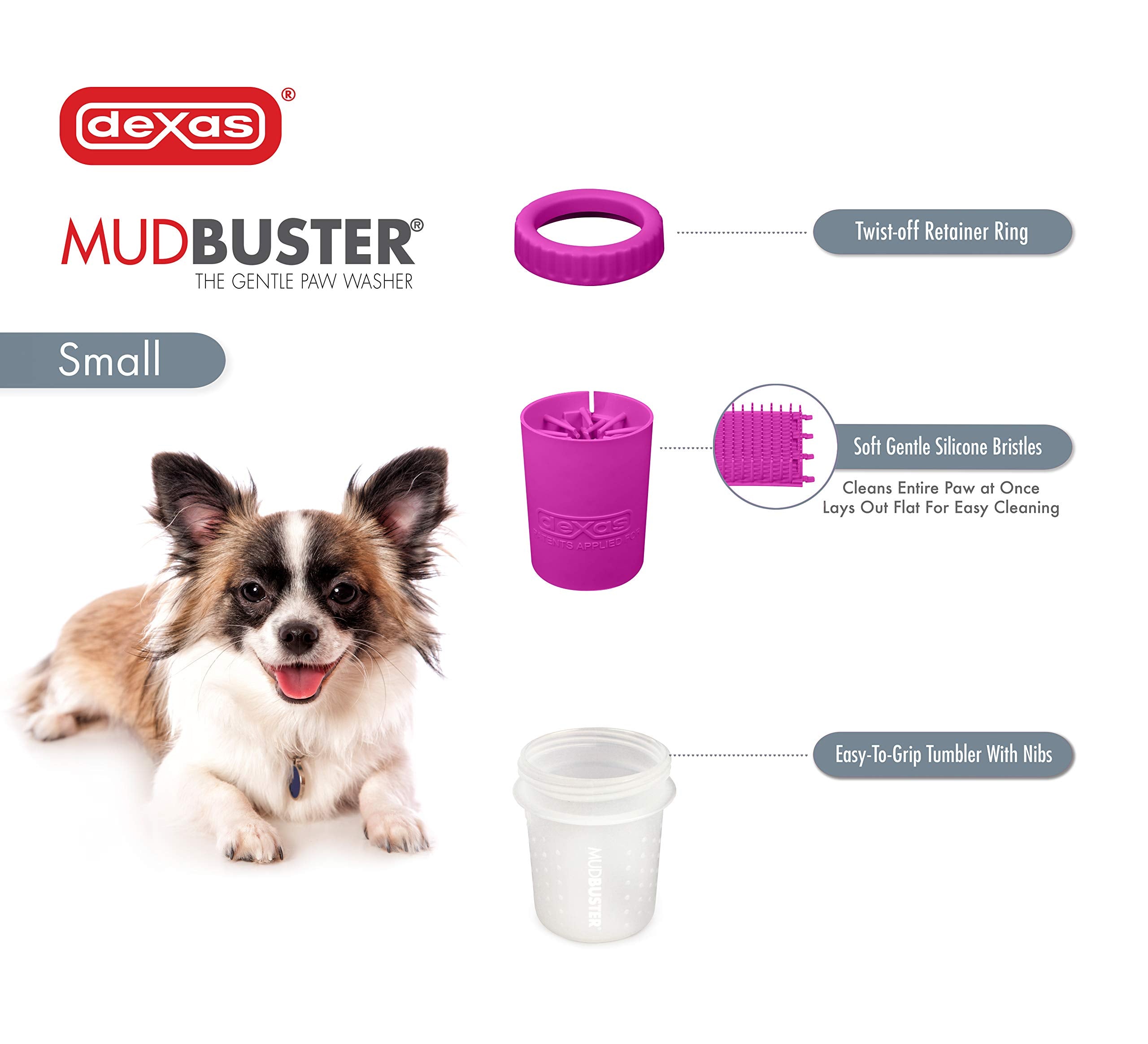 Dexas Mudbuster Portable Dog Paw Washer/Paw Cleaner, Small, Fuchsia