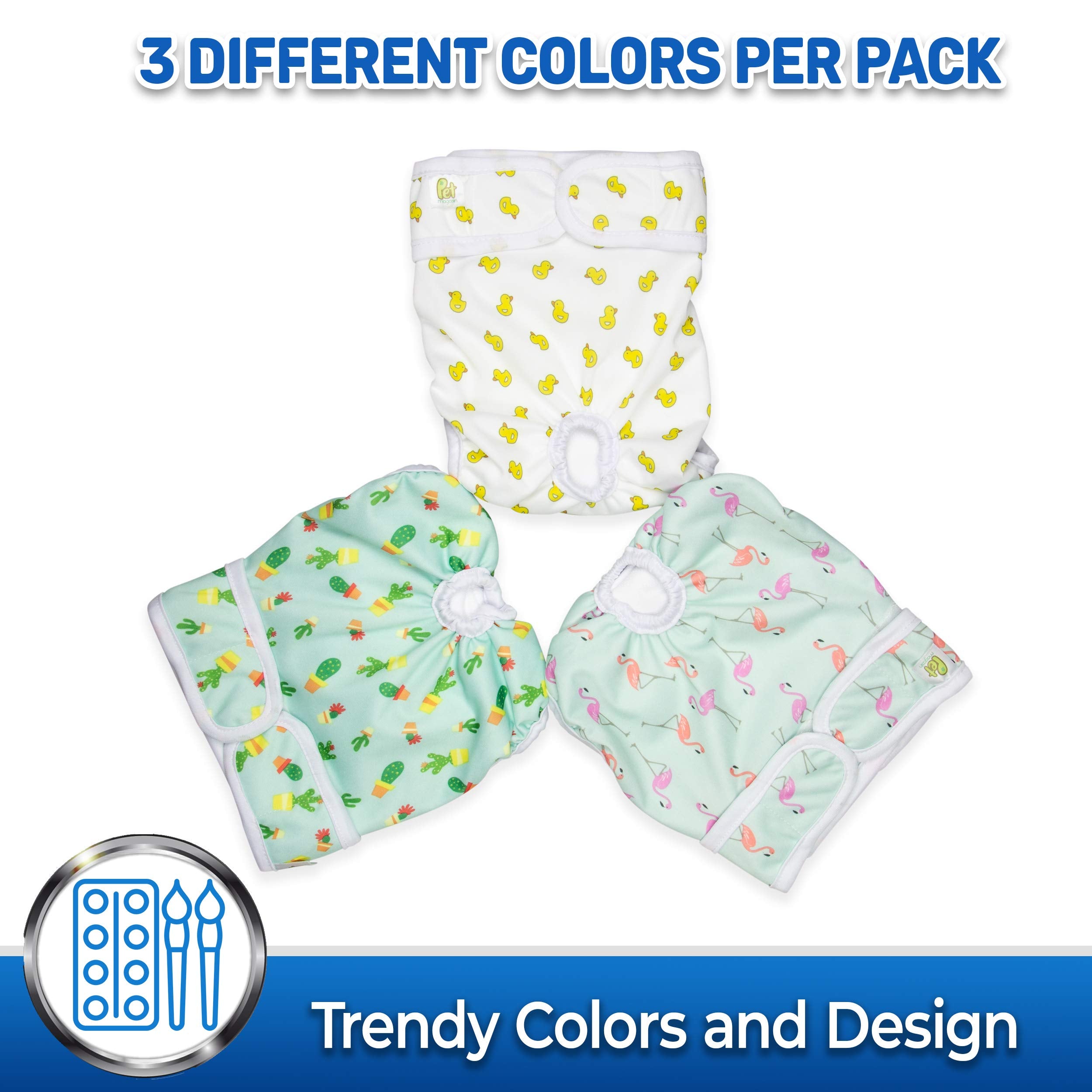 Pet Magasin Reusable Washable Dog Diapers (Pack Of 3), Highly Absorbent With Strong & Flexible Closure (Trending, X-Large (26'-32' Waist))