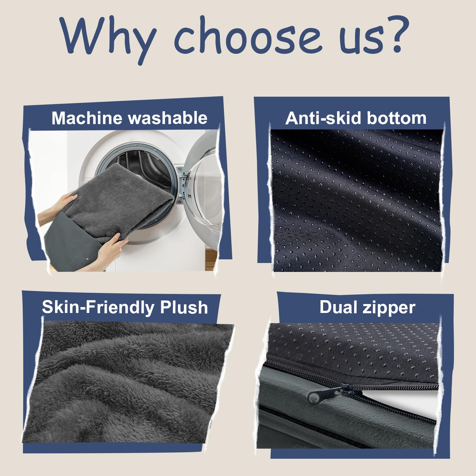 Orthopedic Washable Large Dog Bed: Waterproof Bolster - Medium Large Dog Beds With Removable Cover - Dark Grey