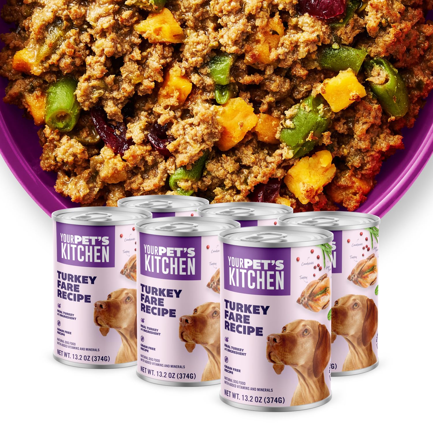 Your PET S Kitchen Wet Dog Food, Turkey Fare Recipe - 13.2 oz Cans (Pack of 6), Made in The USA with Real Turkey