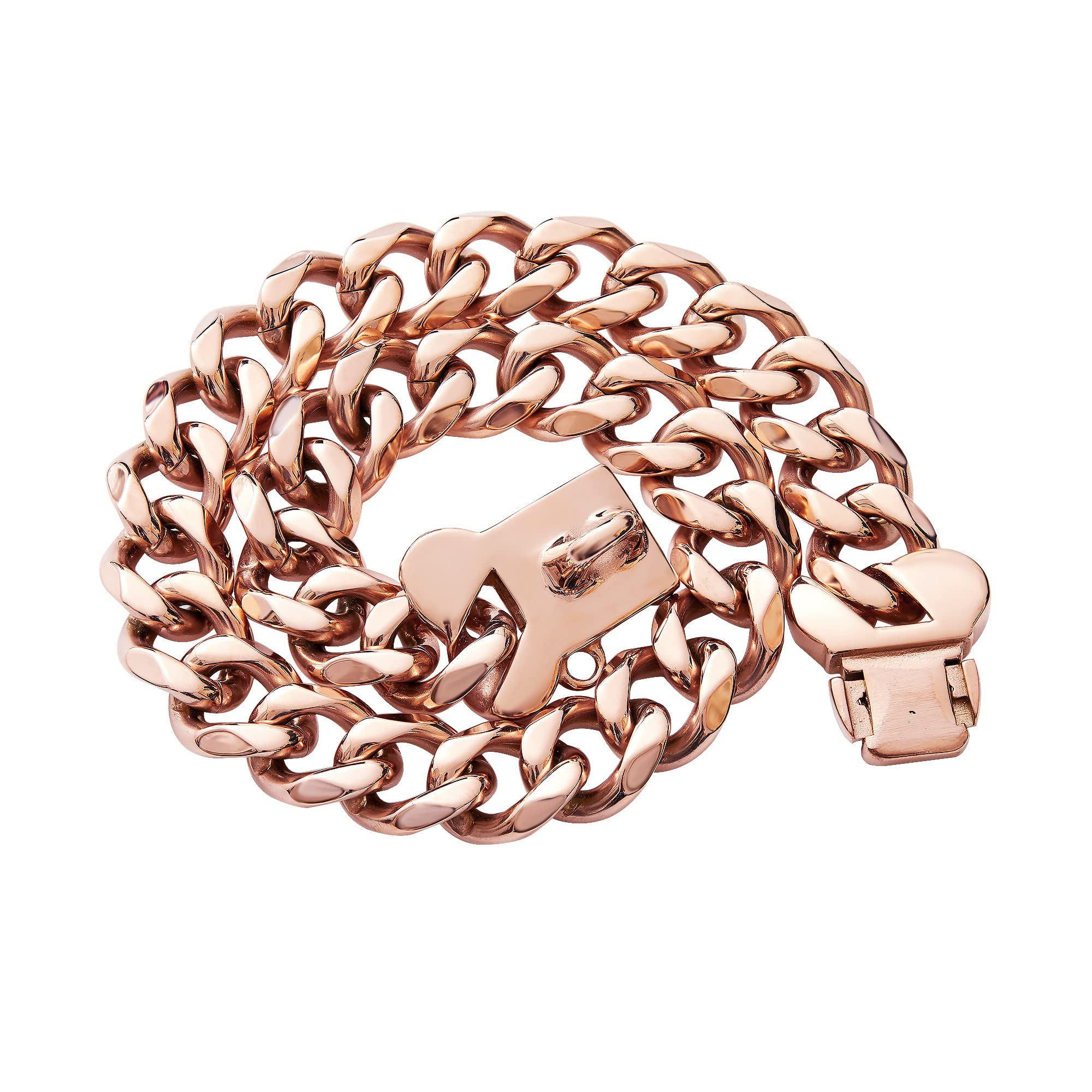 Rose Gold Stainless Steel Cuban Link Heavy Duty Dog Collar For Medium Large Dogs, American Bully French Bulldog Luxury Dog Colla