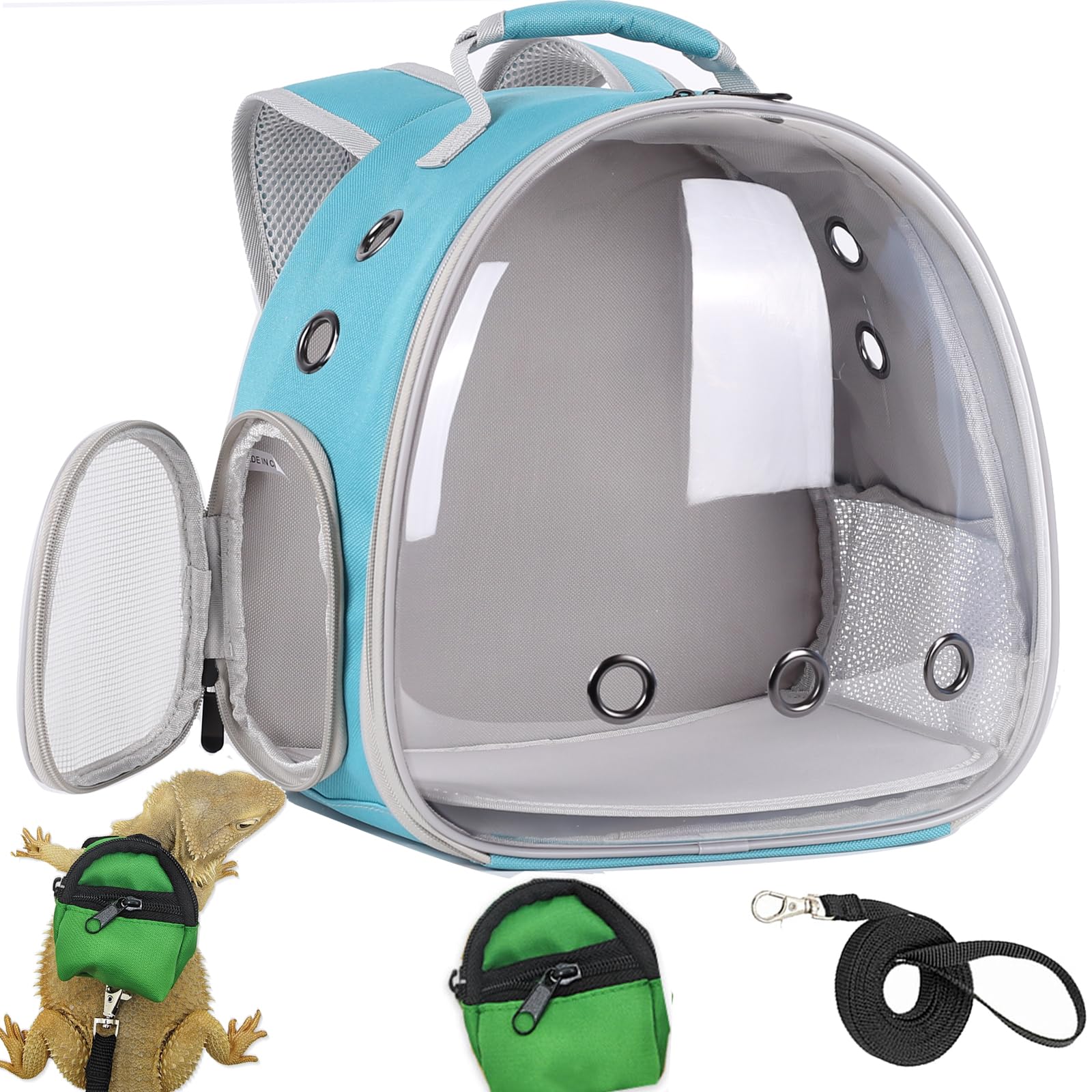 Crested Geckos Backpack Carrier,Reptile Portable Backpack Carrier With Small Backpack Harness Leash Set,Space Capsule Clear Bubb