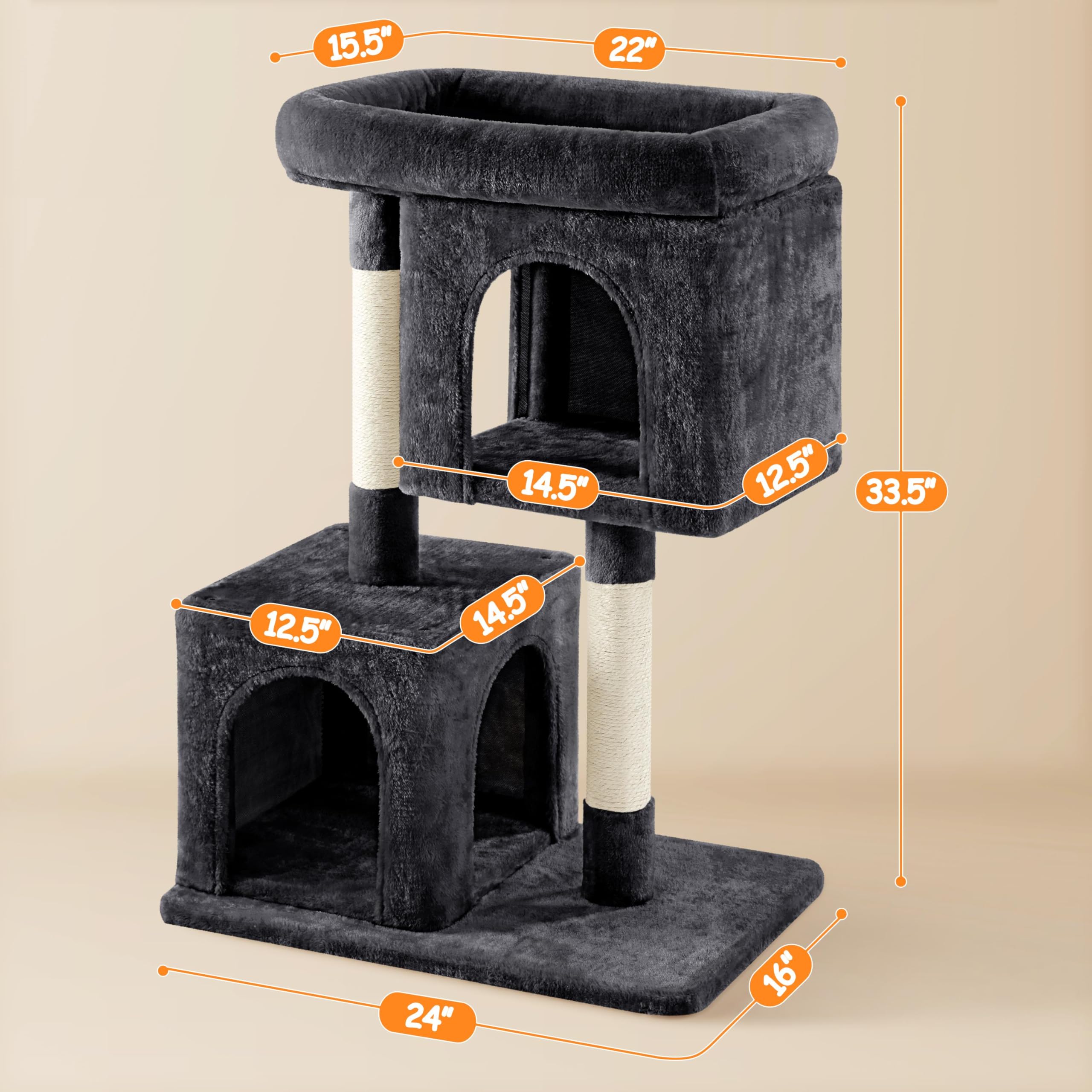 Yaheetech 33.5In Cat Tree, Small Kittens Tower W/Large Perch&2 Cozy Condos, Sisal Scratching Posts For Indoor Kittens/Cat, Stabl