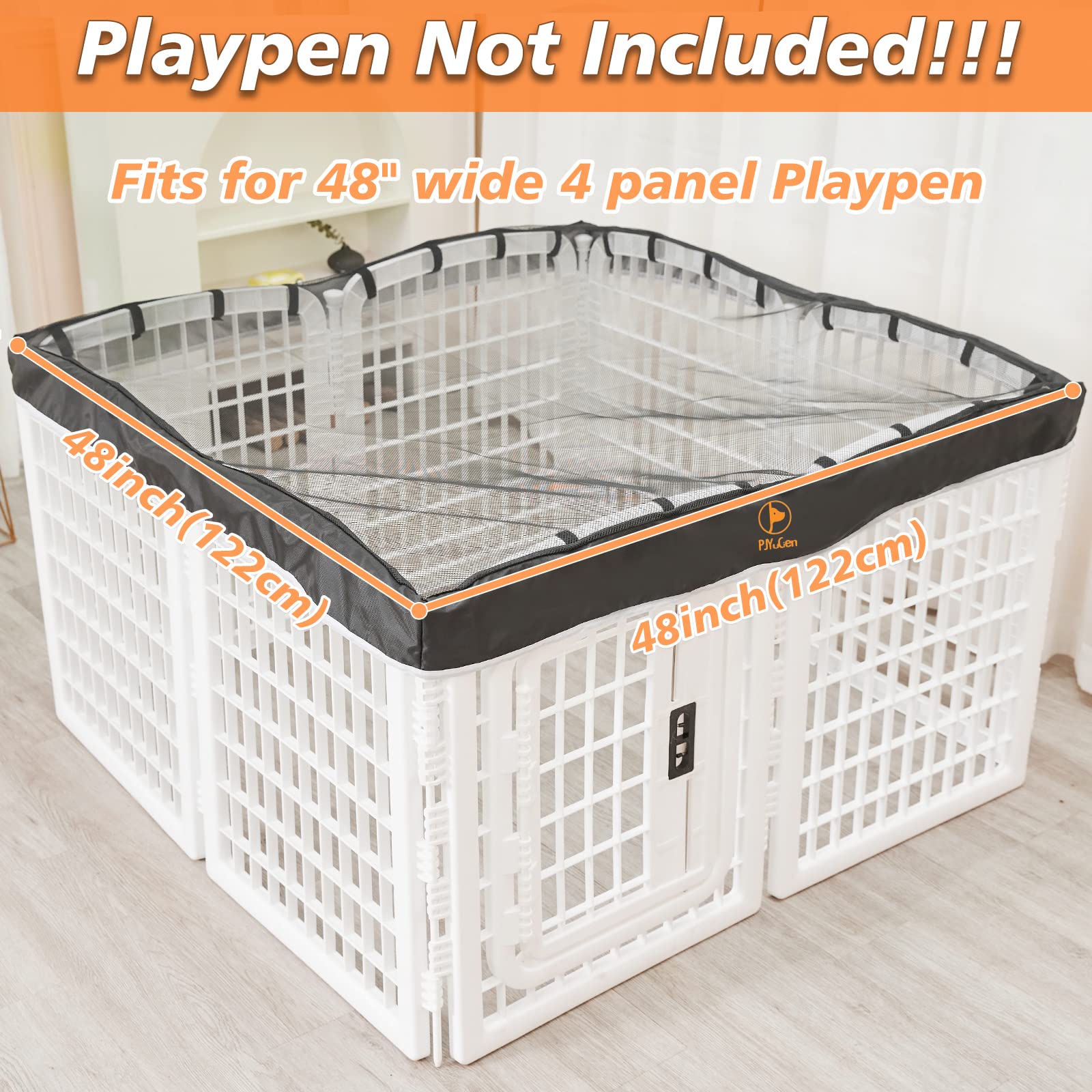 Pjyucien Dog Playpen Mesh Top Cover, Fits 24 Inch 8 Panels Regular Square Plastic Exercise Pet Pen, Adhesive Tape Connections, B