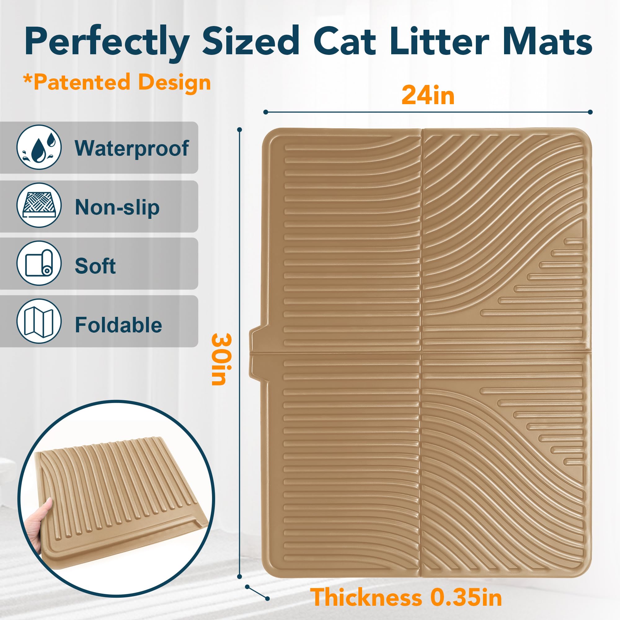 Upsky Cat Litter Mat, Large Litter Box Mat Keep Floor Clean, 31'' X 24'' Kitty Litter Trapping Mat Soft On Kitty Paws, Waterproo