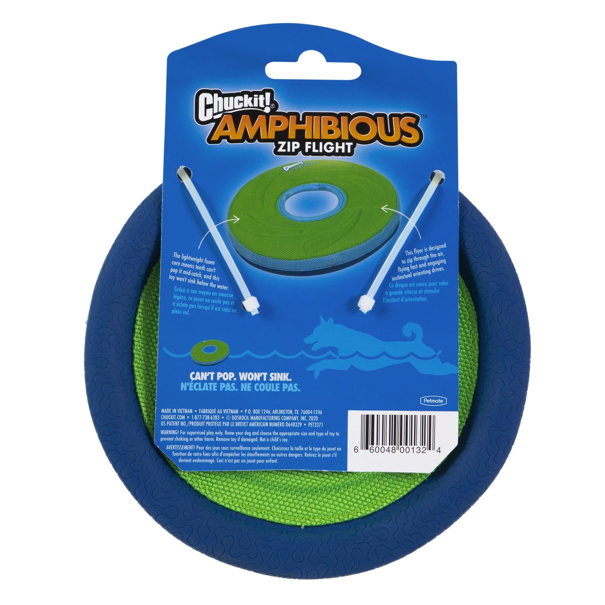 Chuckit! Zipflight Flying Disc Dog Toy, Small (6''), Orange And Blue