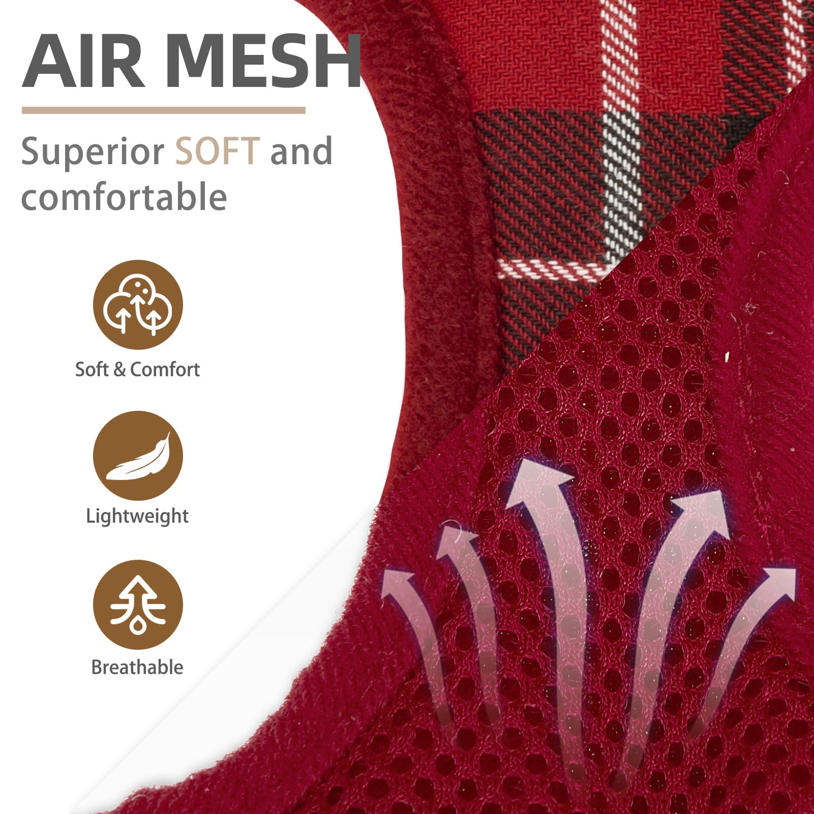 Pupteck Soft Mesh Dog Harness And Leash Set Step-In Plaid Puppy Padded No Pull Vest Harness For Xs Small Medium Sized Dogs Cats Outdoor Walking, Red M