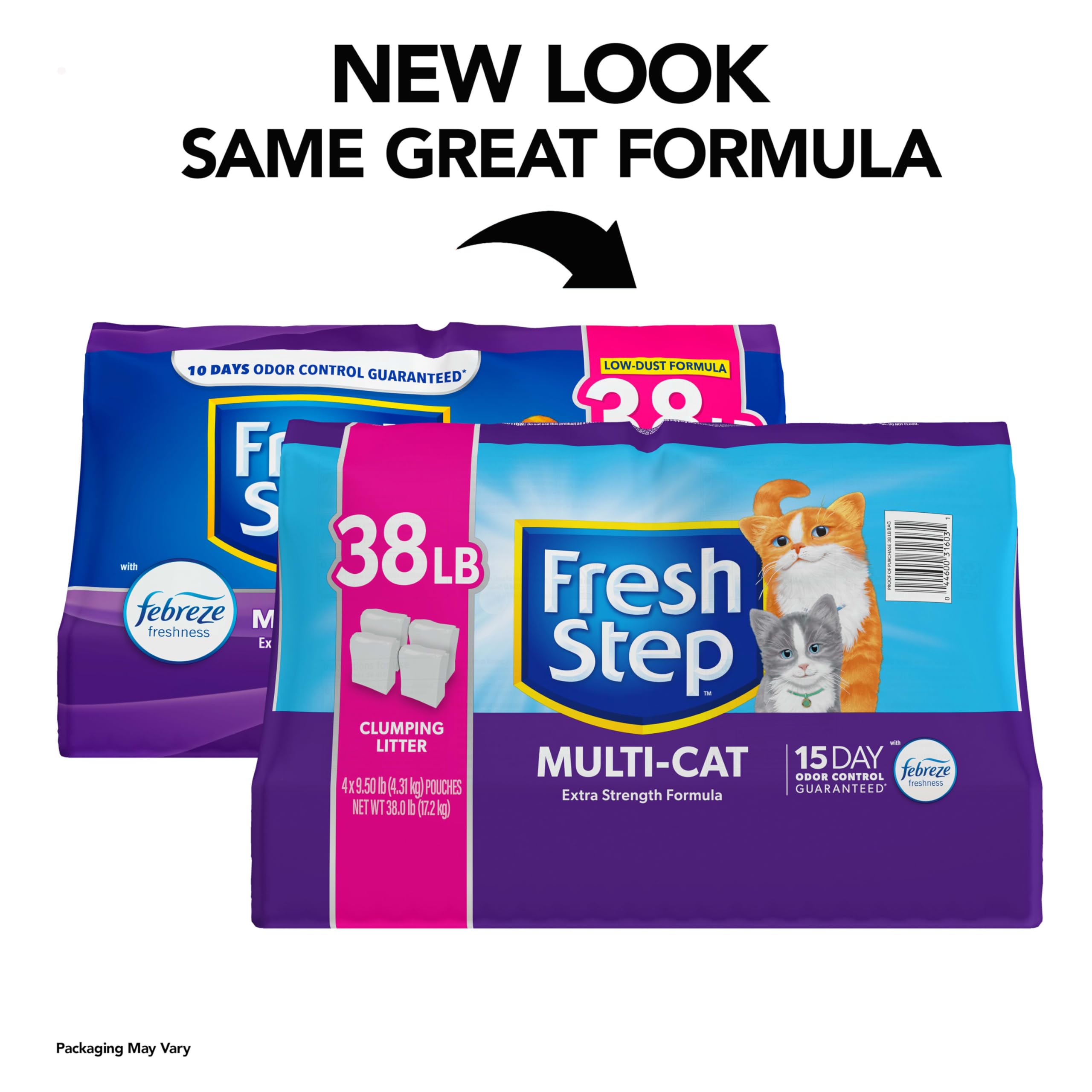 Fresh Step Clumping Cat Litter Multi-Cat Extra Strength Formula With Febreze Freshness, Multi Cat Litter With Ammonia Block Technology, 38 Lbs. (4 X 9.5 Lb. Bag)