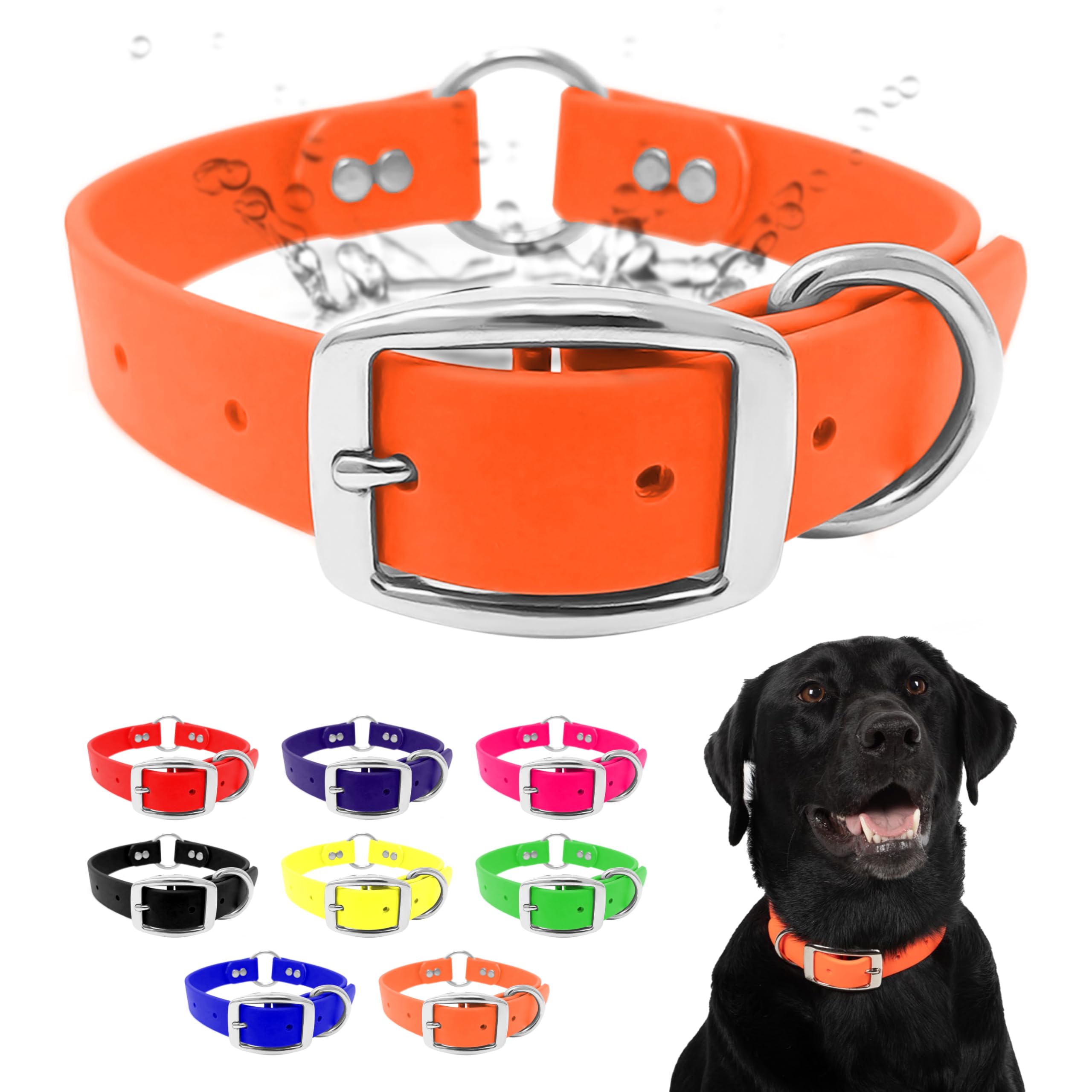 Regal Dog Products Large Orange Dog Collar With Heavy Duty Double Buckle & D Ring | Vinyl Coated, Custom Fit, Adjustable Biothan
