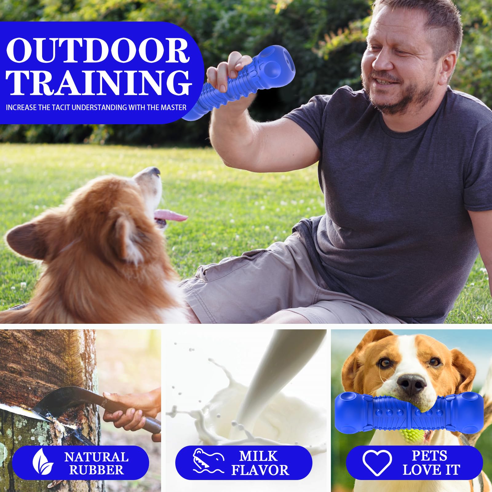 ZIKATON Dog Squeaky Toys for Aggressive Chewers, Durable Chew Toys for Large Medium Breed Dog, Tough Dogs Toys with Natural Rubb