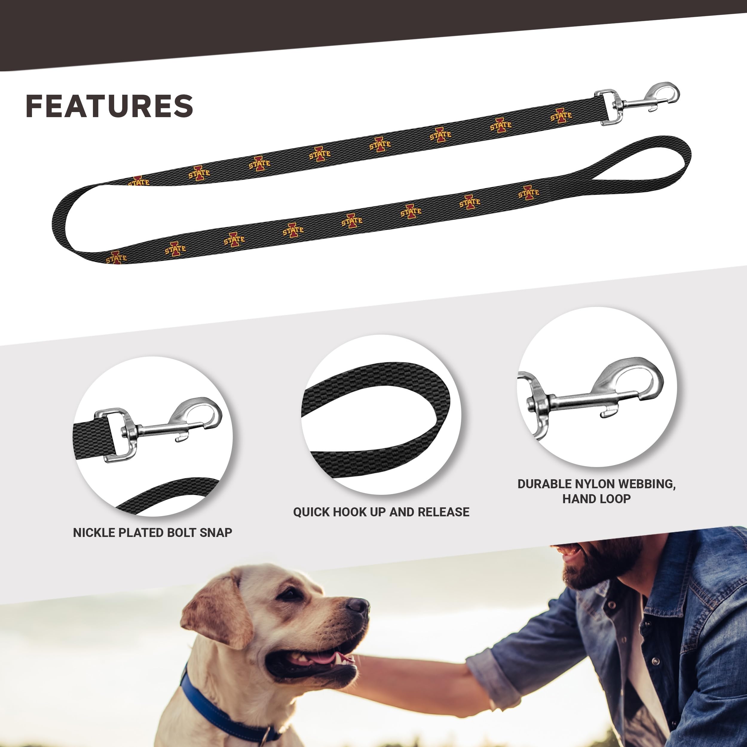 Moose Pet Wear Leash 1'' X 6', Iowa State - Logo On Carbon Fiber