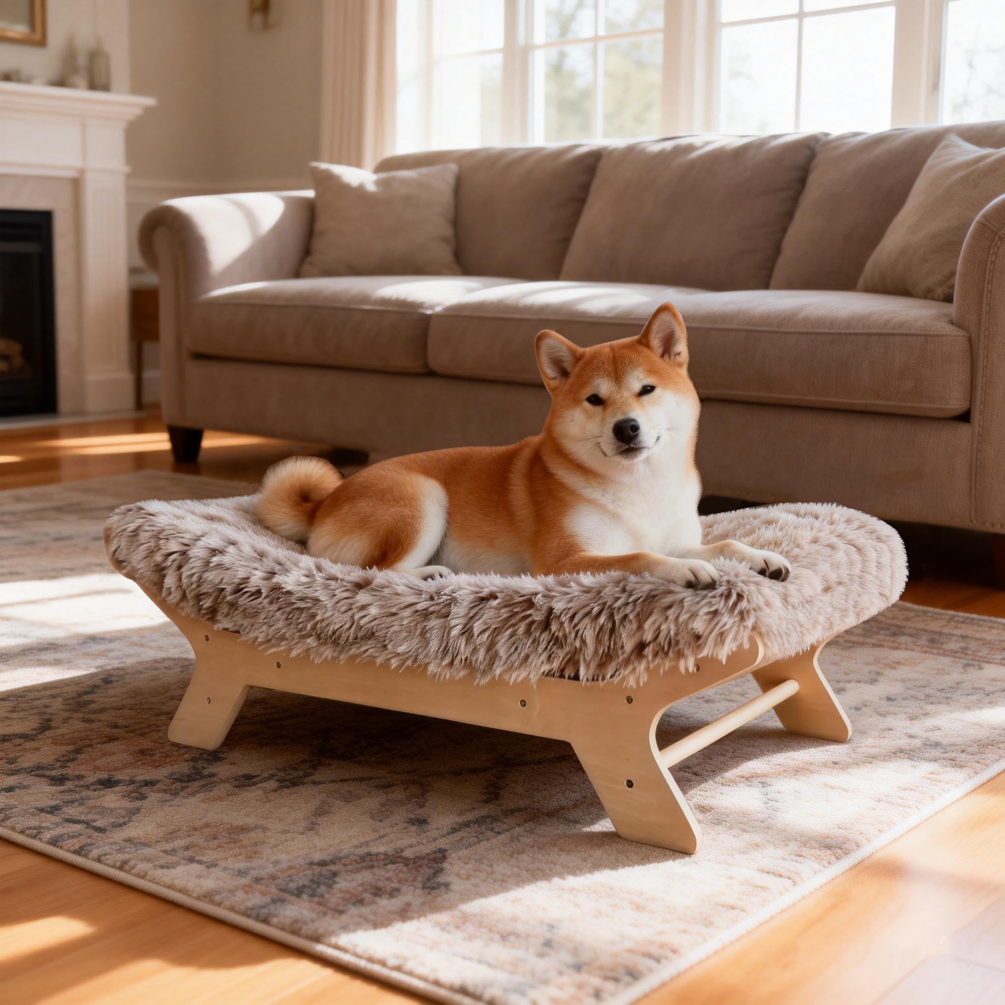 HEAVE SPROUT Medium Size Elevated Dog Bed with Washable Cover, Natural M 35x23 Up to 50lbs