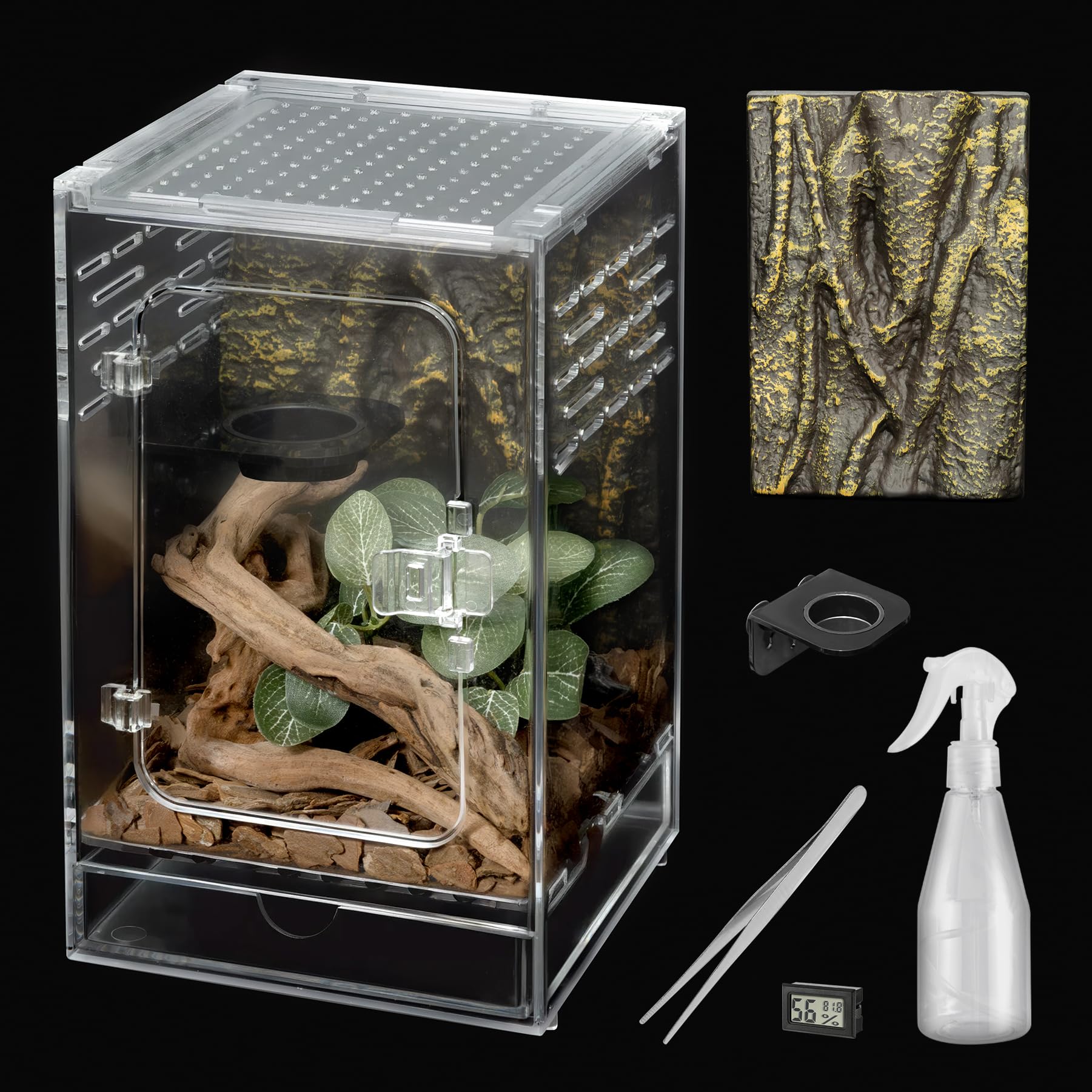 Clioran Pc Reptile Tank,5.9*5.9*9.8In Arboreal Tarantula Crib,Lizard Terrarium,Spider Tank Starter Kit,Tree Frog Habitat,Leopard