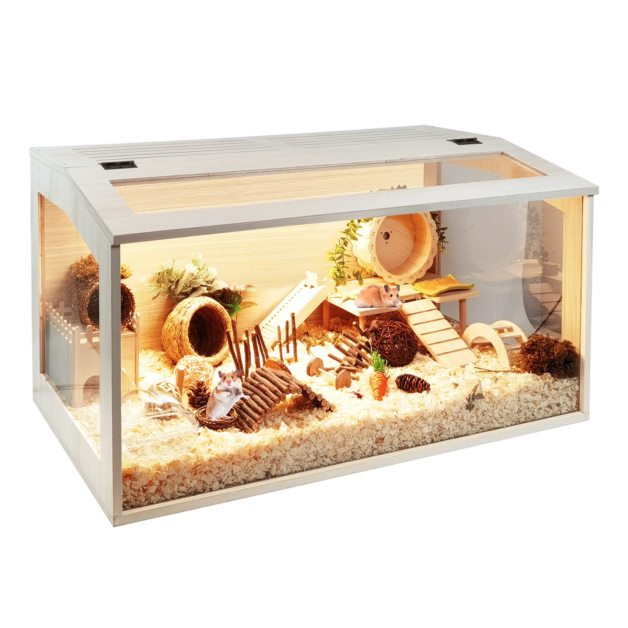 Prolee Hamster Cage Chewproof Wooden 24 Inch Guinea Pig Cages Mice and Rat Habitat Openable Top with Acrylic Sheets Solid Built