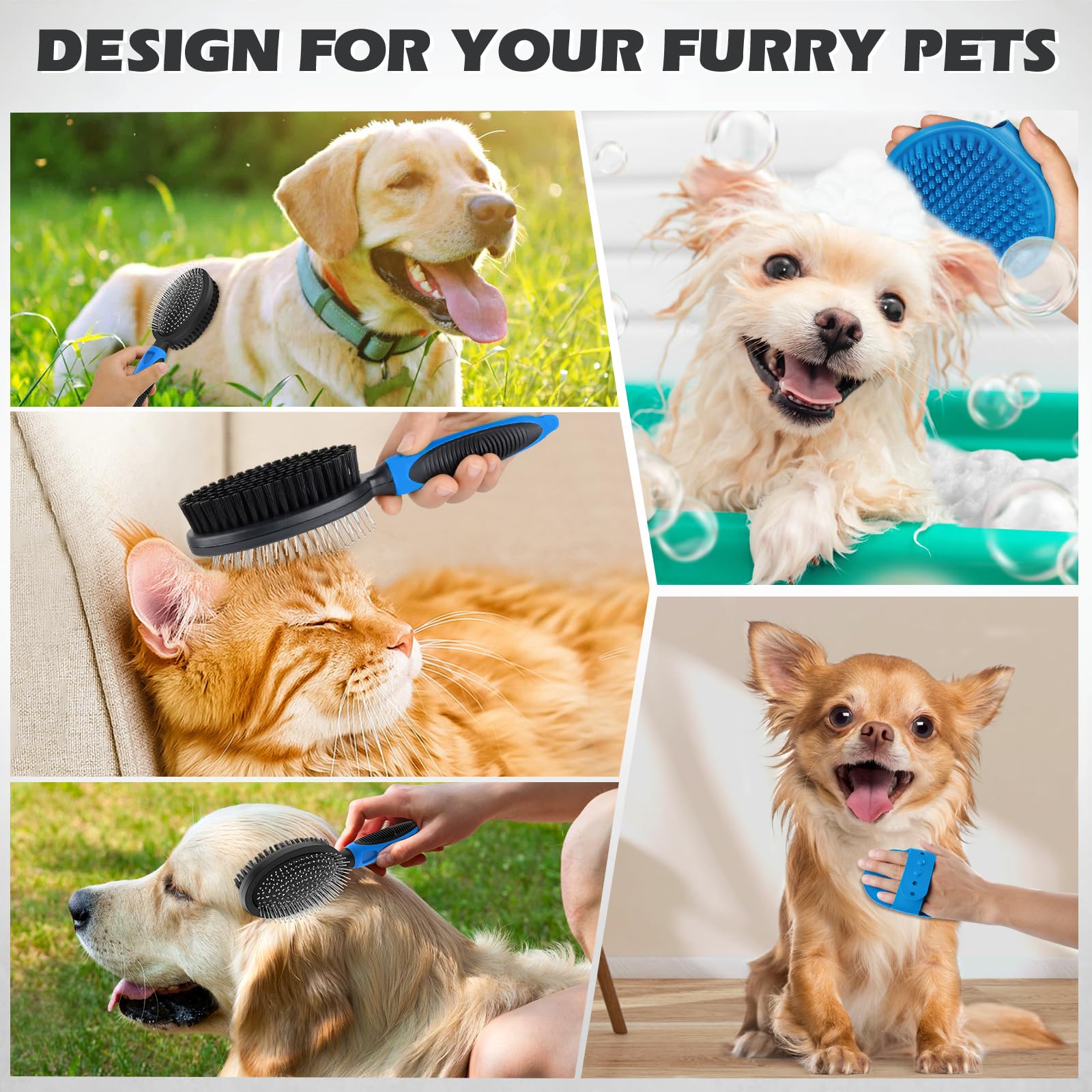 UGNEL 2PCS Dog Grooming Tools - Double-Sided Bath Brush for Shedding and Bathing, Suitable for Short/Long Haired Dogs, Premium P