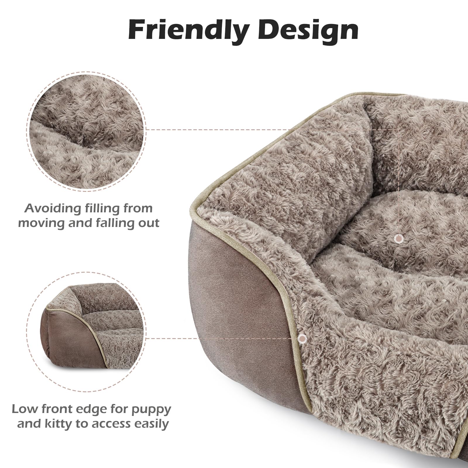 INVENHO Small Dog Bed Rectangle Washable Orthopedic Soft Calming Sleeping Durable Pet Cuddler with Anti-Slip Bottom