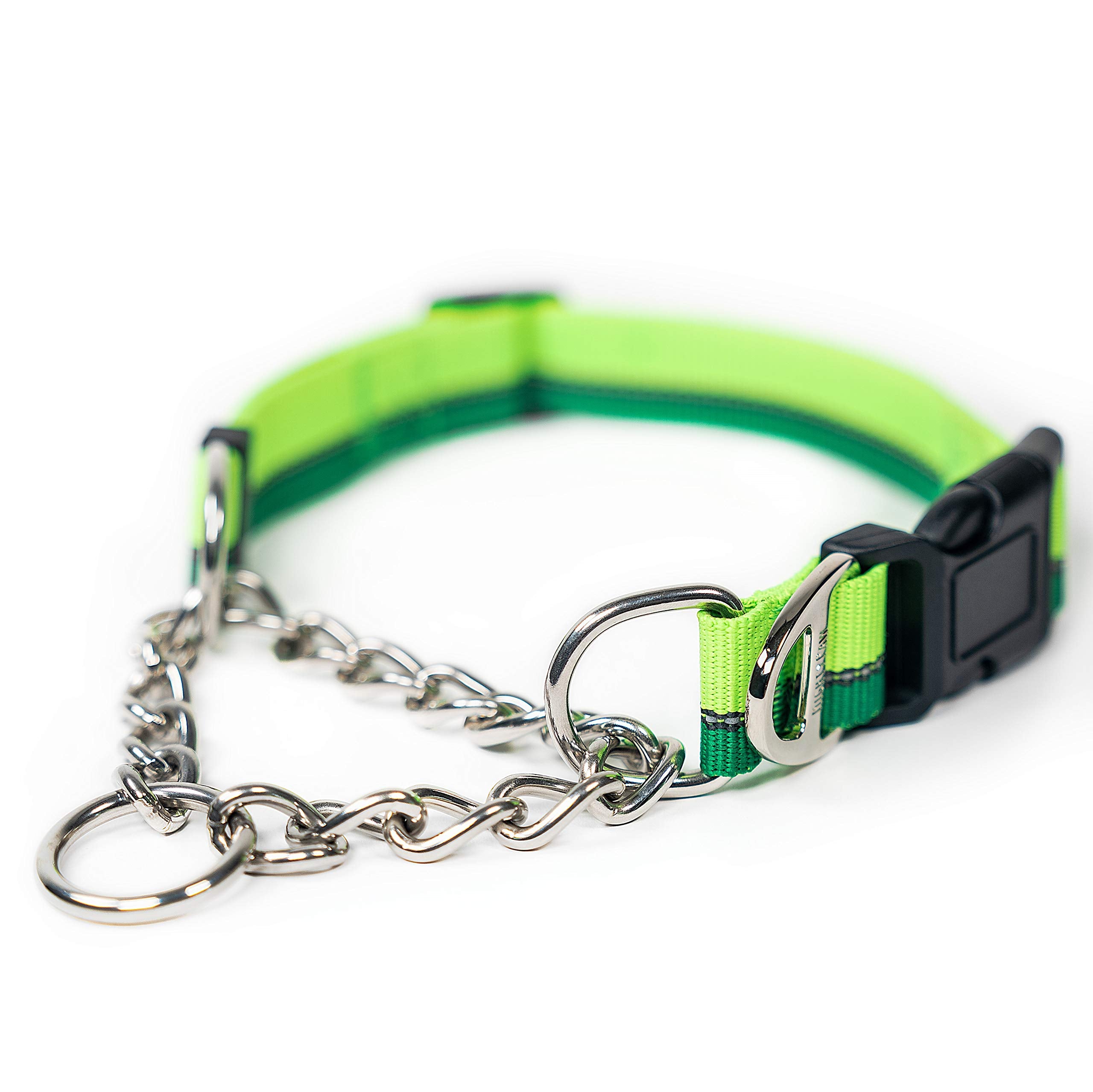 Mighty Paw Martingale Dog Collar 2.0 | Trainer Approved Limited Slip Collar With Stainless Steel Chain & Heavy Duty Buckle. Modified Cinch Collar For Gentle & Effective Pet Training (Green)