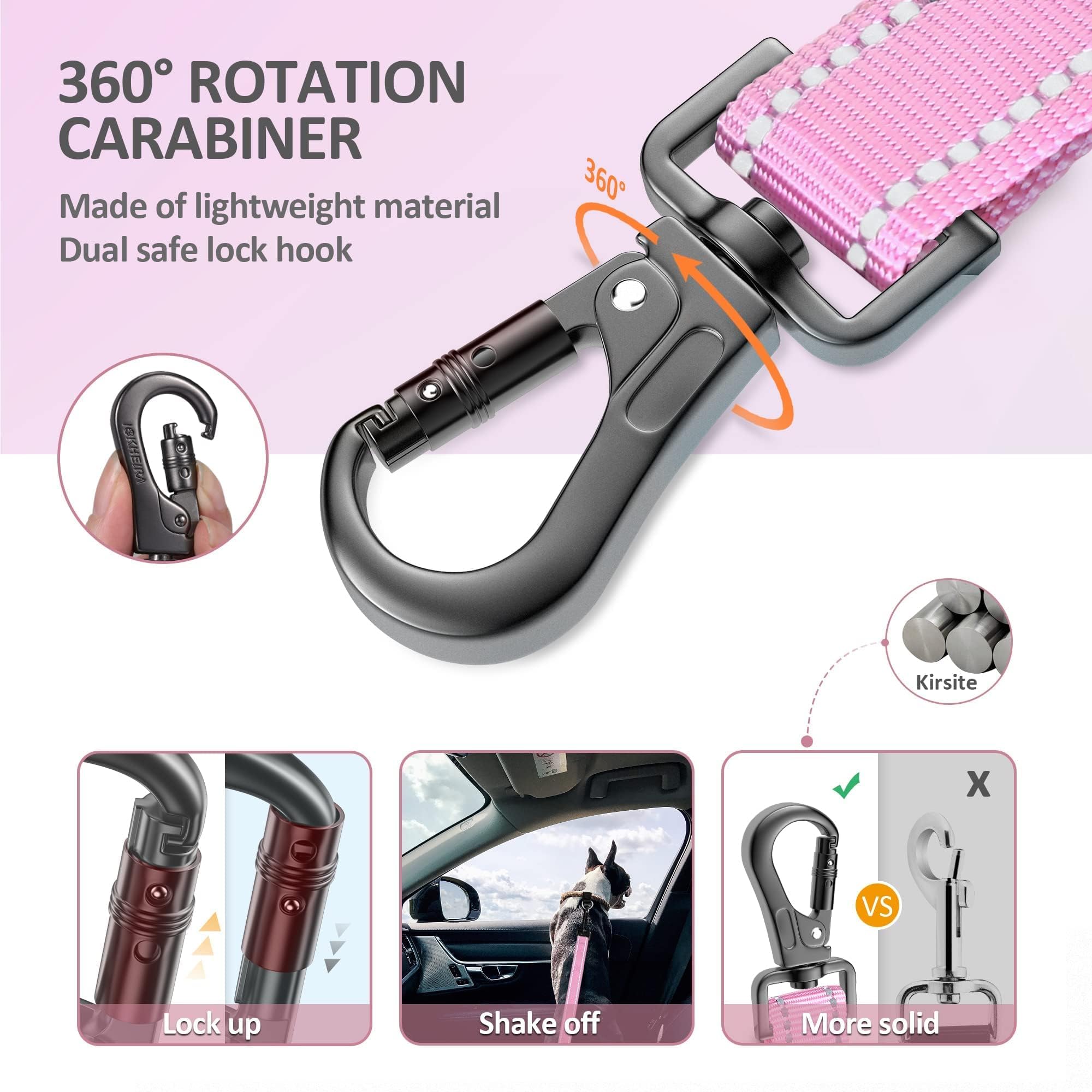 IOKHEIRA Dog Seat Belt 3-in-1 Car Harness for Dogs Adjustable Safety Seatbelt for Car Nylon Reflective Bungee Fabric Dog Car Har
