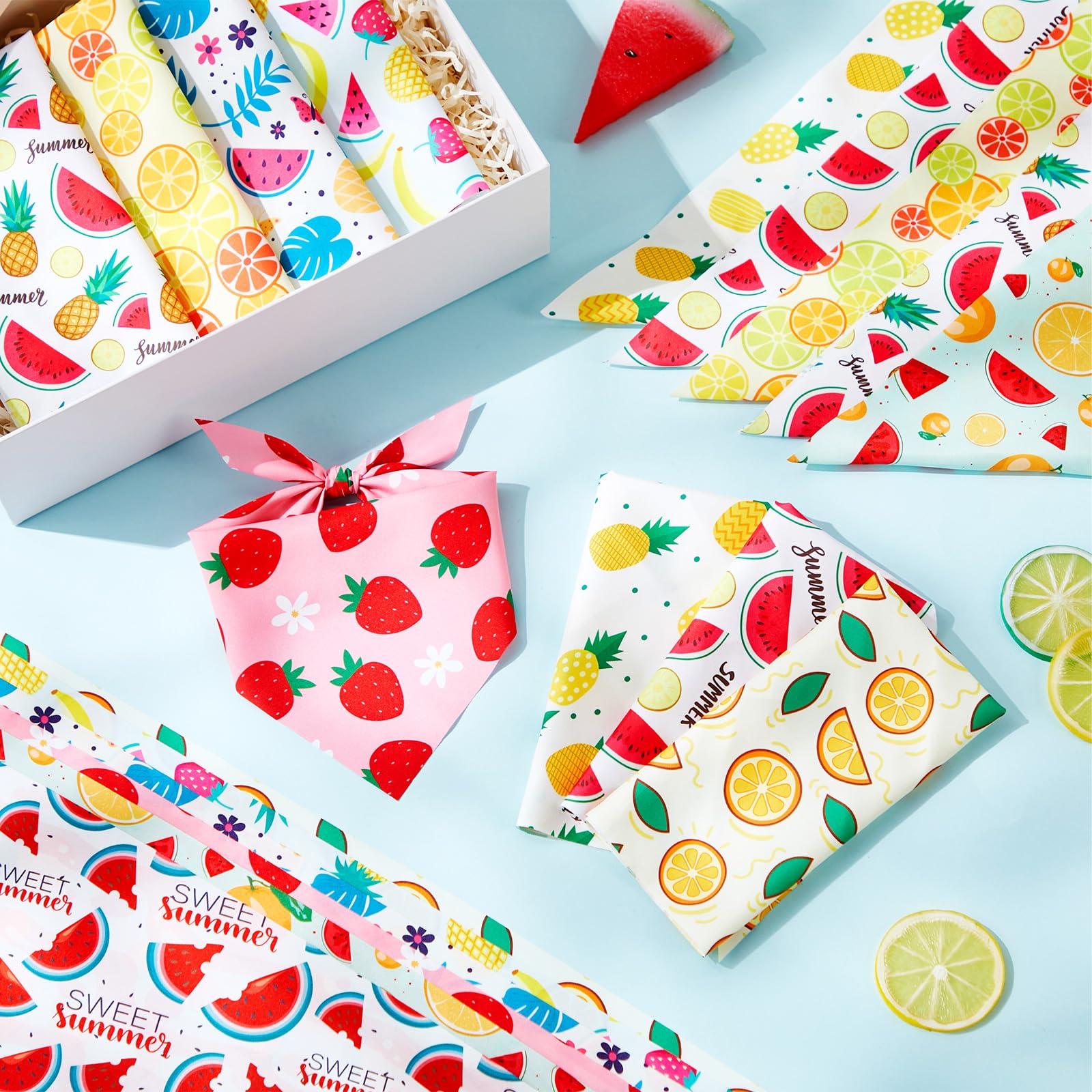 Weewooday 50 Pcs Fruit Dog Bandanas Bulk Summer Bandanas For Dogs Hawaiian Soft Bibs Adjustable Triangle Scarf For Small Medium