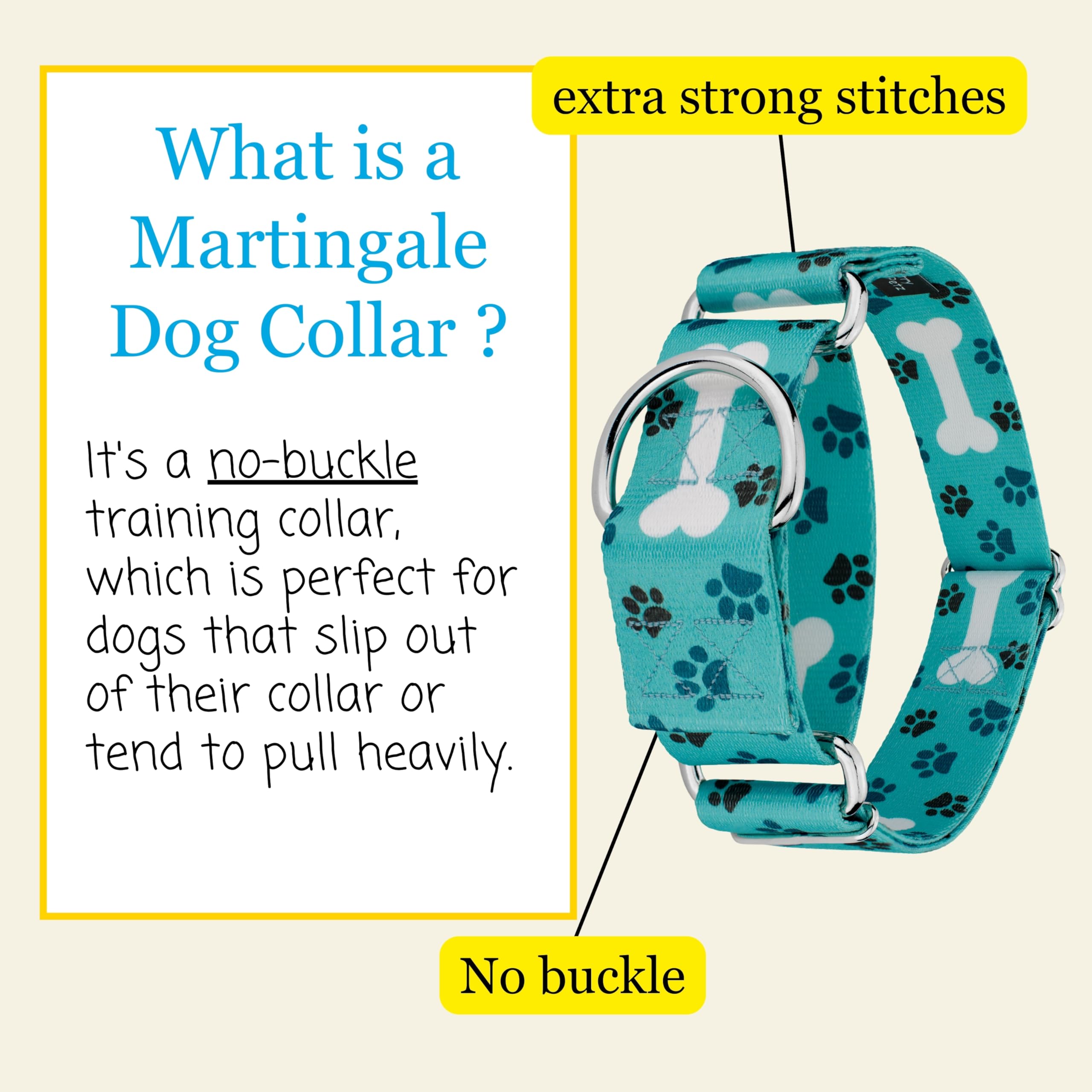 Country Brook Petz - Hossfit Jr Wide Martingale Dog Collar - Dog'S Life Collection Featuring Playful Designs (Oh My Dog, Medium)
