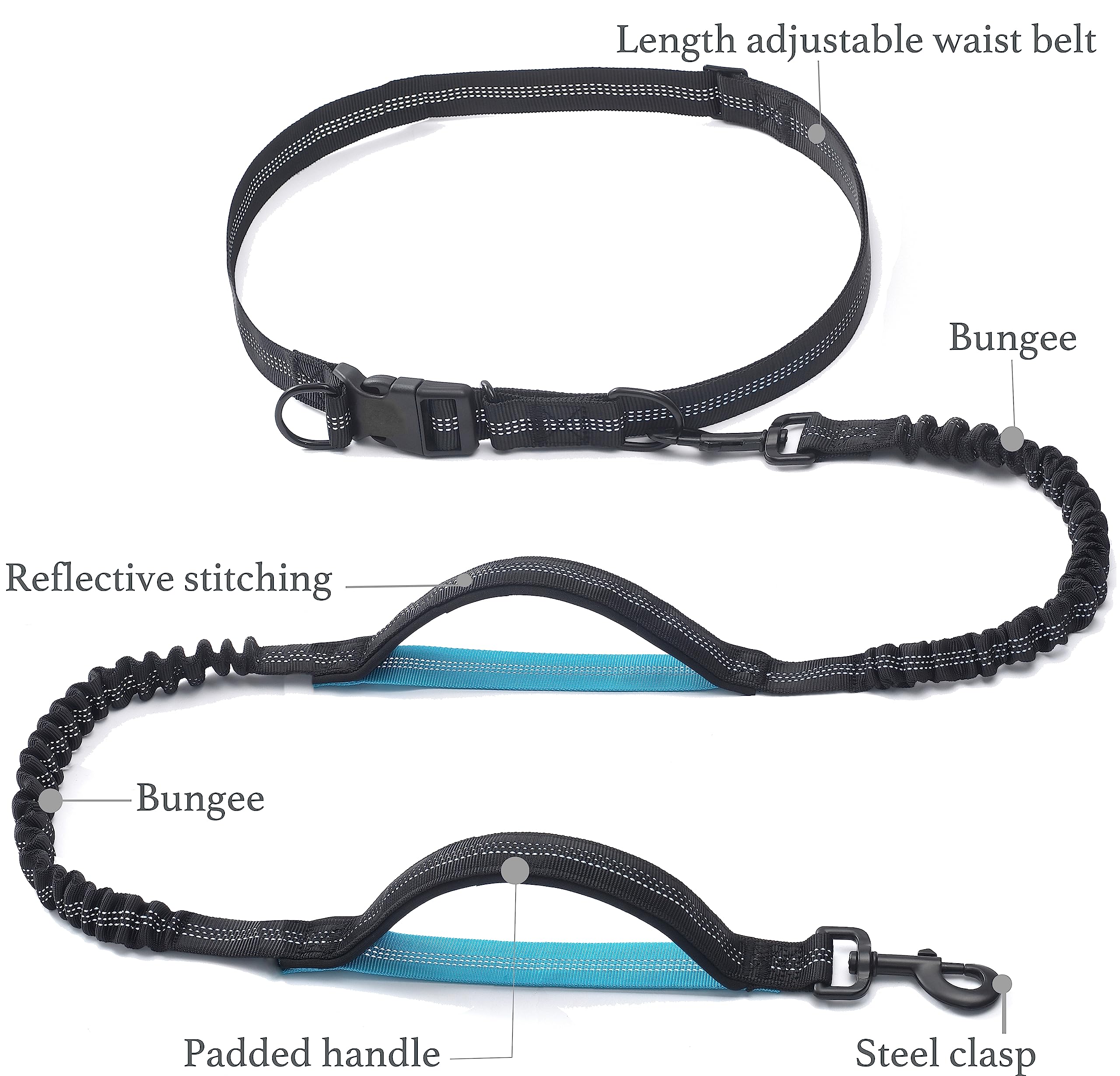 Iyoshop Retractable Hands Free Dog Leash ?Dual Handle Bungee Waist Leash For Small Medium And Large Large Dogs (25-150 Lbs)