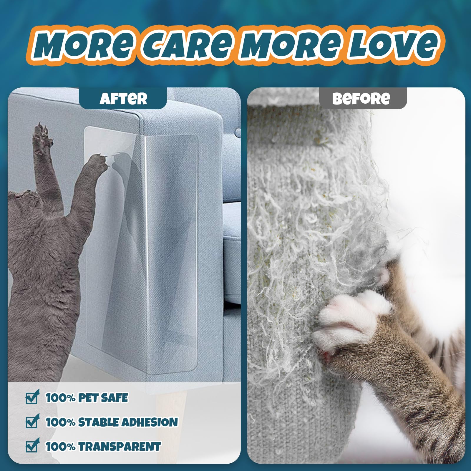 No Pins Pain Cat Scratch Furniture Protector-12 Pack Self-Adhesive Single Side Couch Protector From Cat Claws, Anti-Scratching D