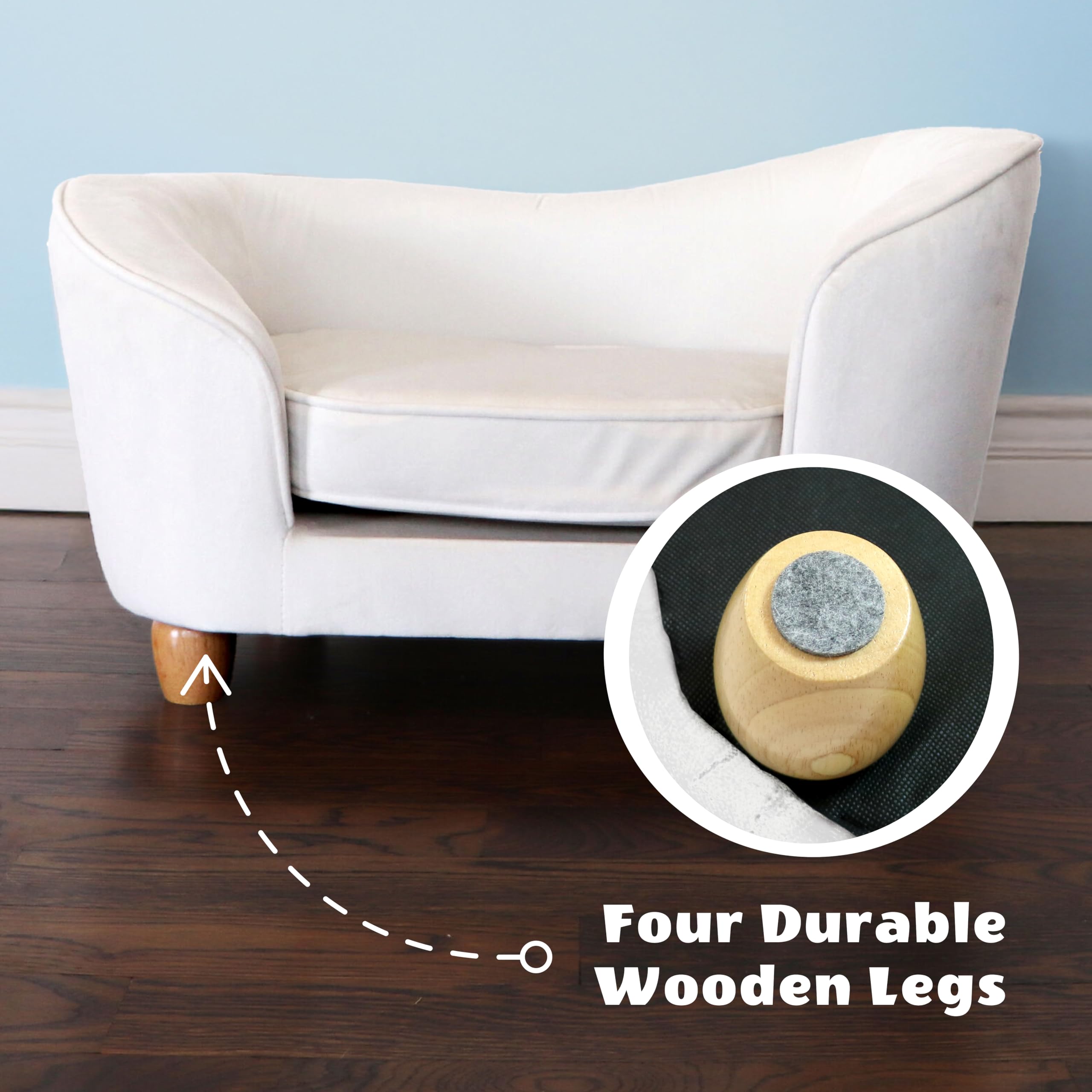 Critter Sitters 28-In. Faux-Velvet White Oval Dog Bed For Small-Sized Dogs And Cats, Stylish And Modern Dog Sofa, Comfortable An