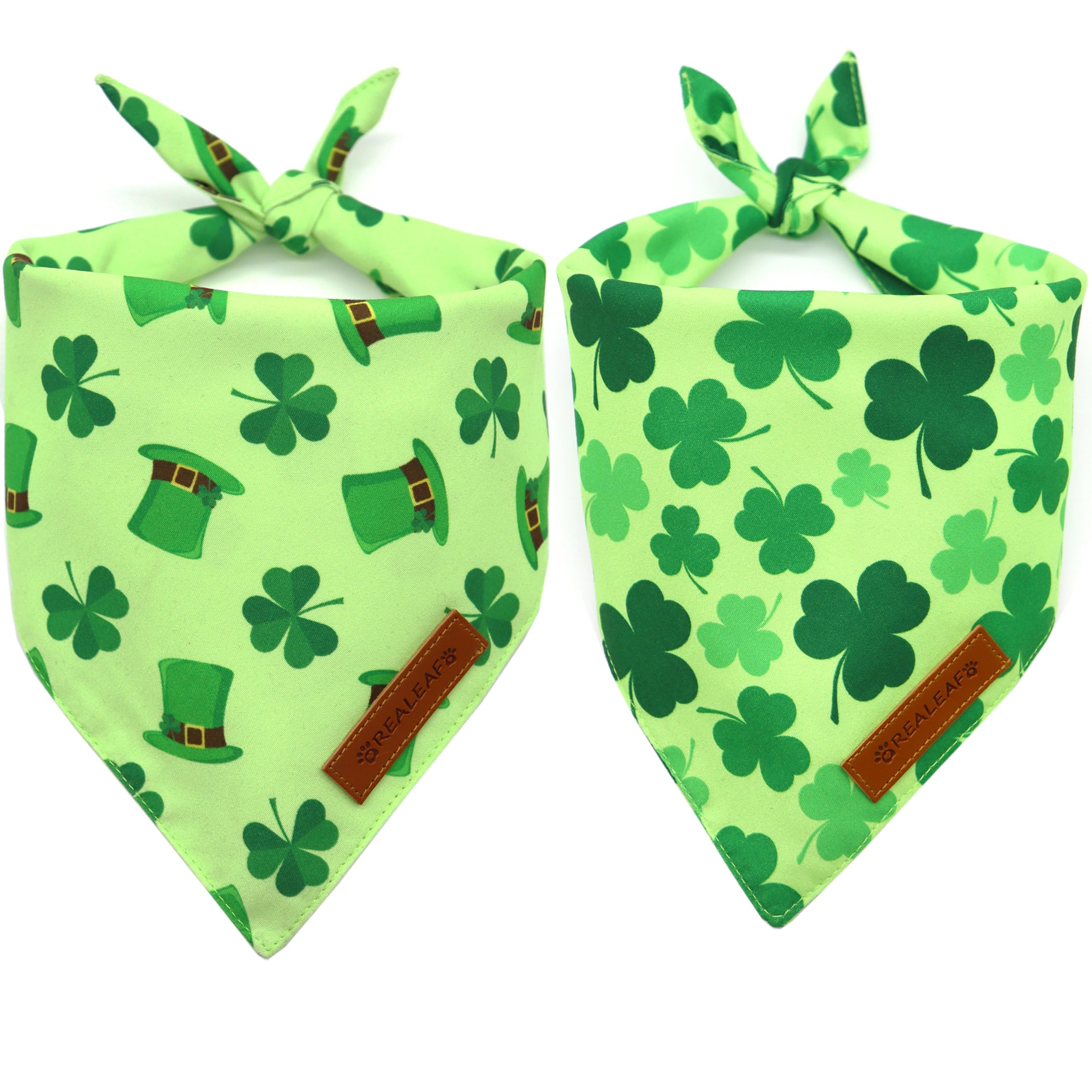 Realeaf St. Patrick'S Day Dog Bandanas 2 Pack, Triangle Reversible Pet Scarf For Boys And Girls, Premium Durable Fabric, Holiday Bandana For Medium And Large Dogs (Large)