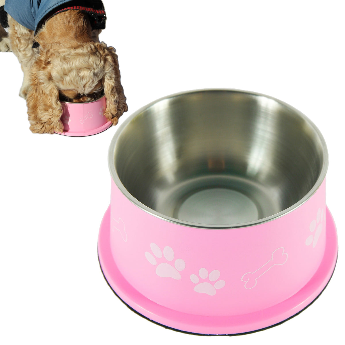 PETish Spaniel Bowl for Long Ear Dog - Ergonomic Personalized Custom Design Bowls, NO Tip Stainless Dish (Medium (17oz - 6.3 x 5
